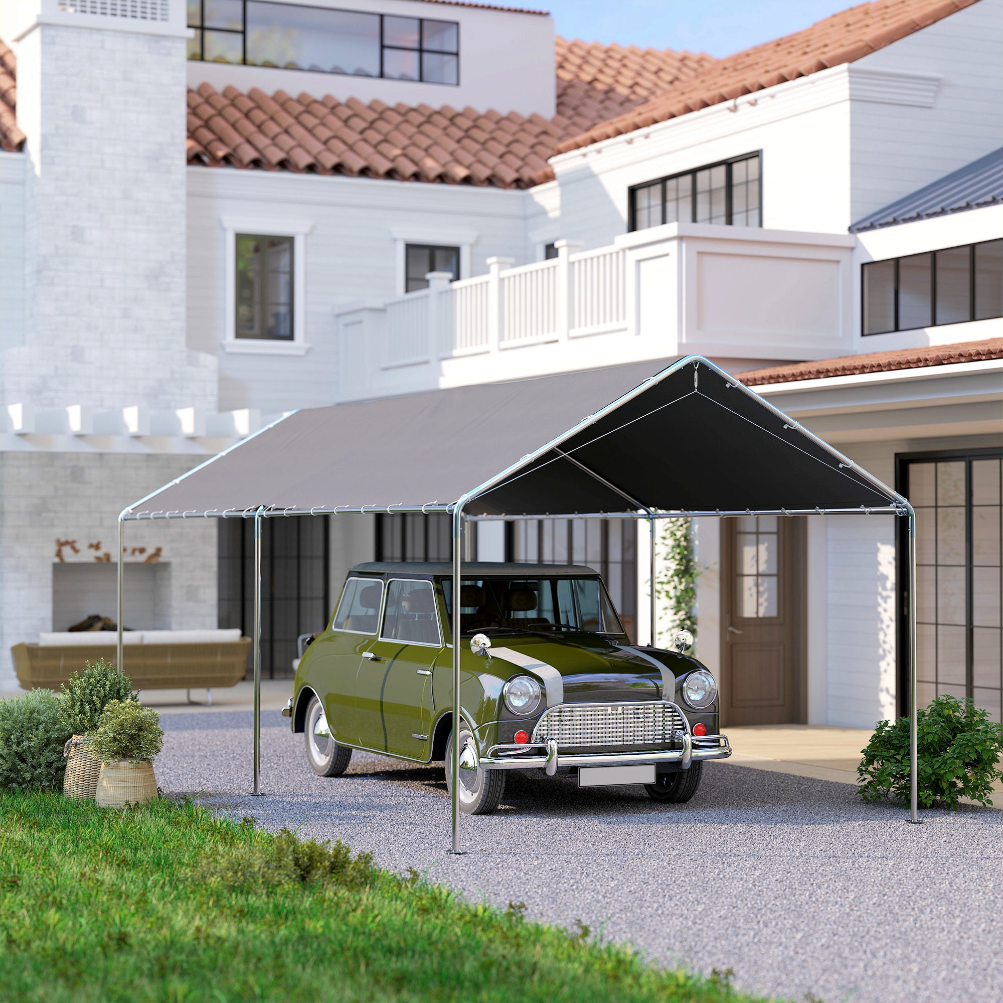 Carpa para Garaje Outsunny Acero Galvanizado, PE Gris 595x294x260 cm - 4