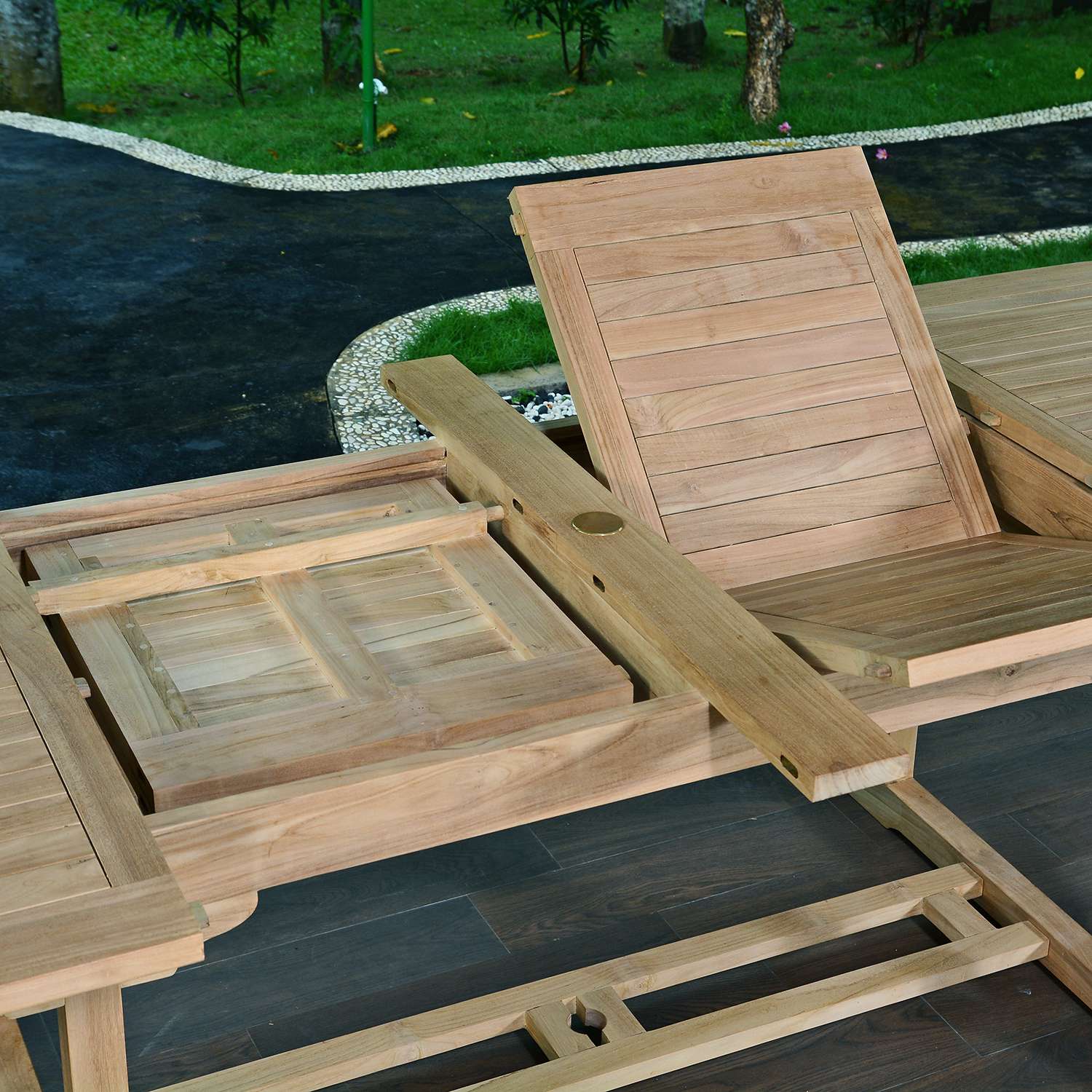 Table de jardin extensible ovale en Teck Marron 14 places - 5