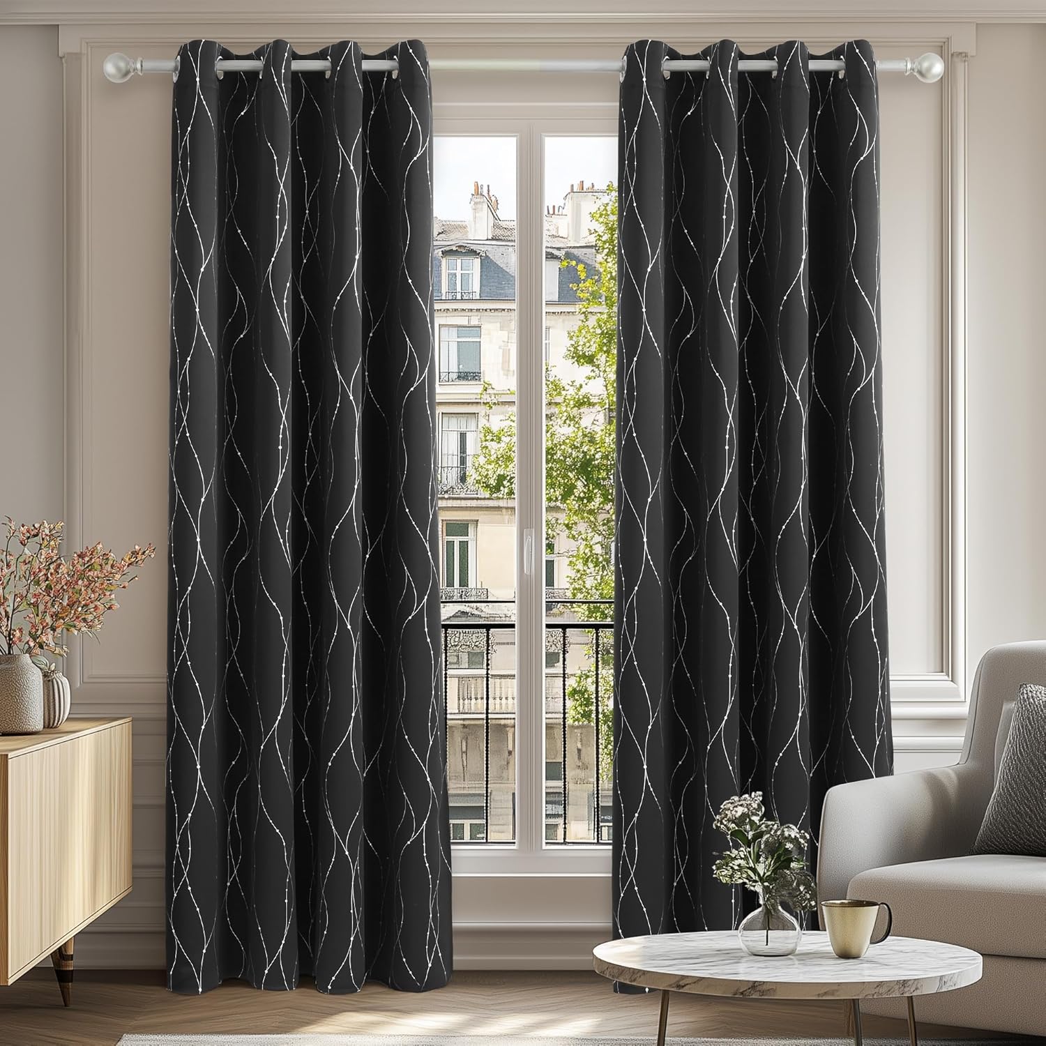 Yakamok - Tende Oscuranti Pannello con Occhielli per Camera da Letto, con Isolamento Termico, 132 cm di Larghezza, 2 Pannelli Lunghi, Colore: Bianco Puro