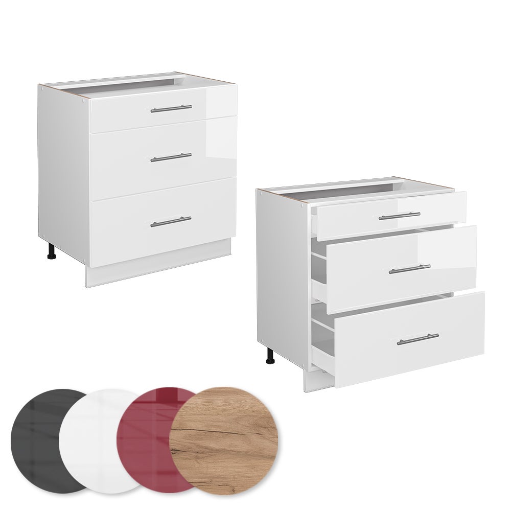 Vicco Meuble cuisine Fame-Line, Blanc Haute brillance/Blanc, 80cm avec 3 tiroirs, sans PT - 5