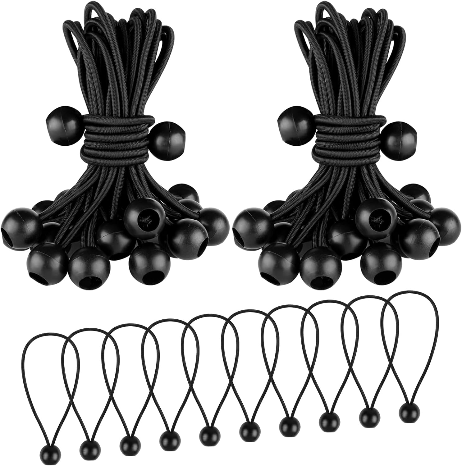 Kit Tendeur Élastique Avec Boules - 40 Élastiques + 100 Serre-Câbles Blancs 10 Cm - Sandow Pour Bâche, Camping, Fixation