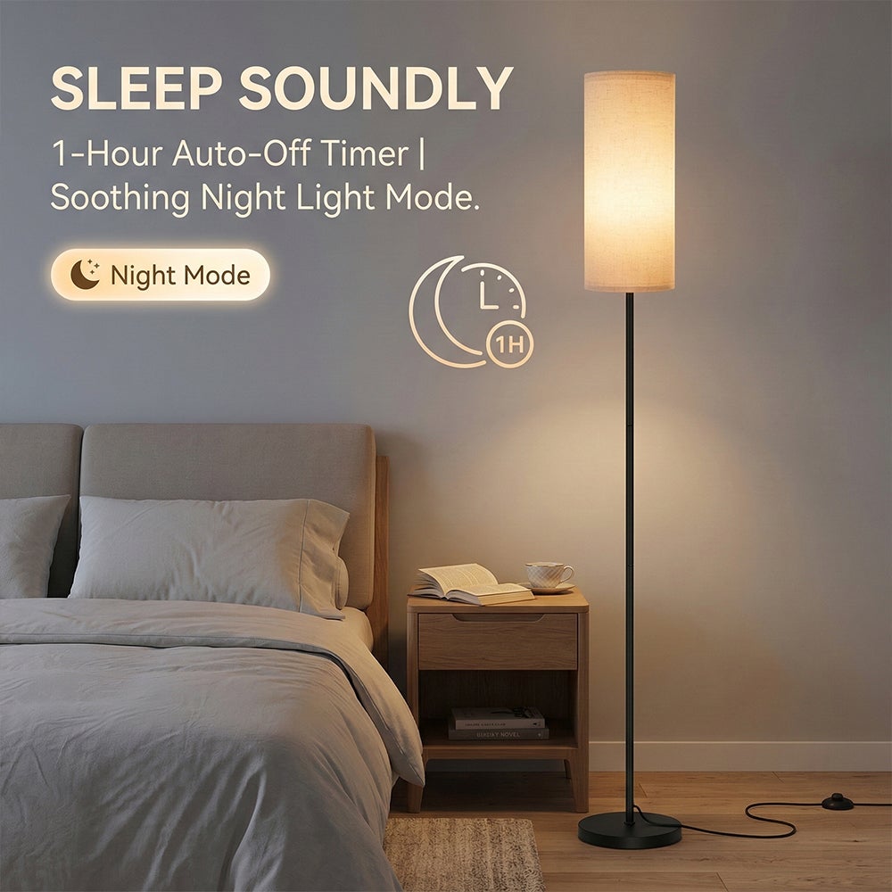 Lampadaire LED 12W Dimmable avec Télécommande Magnétique, Abat-Jour en Lin, Noir, 160 cm (Ampoule incluse) - 6