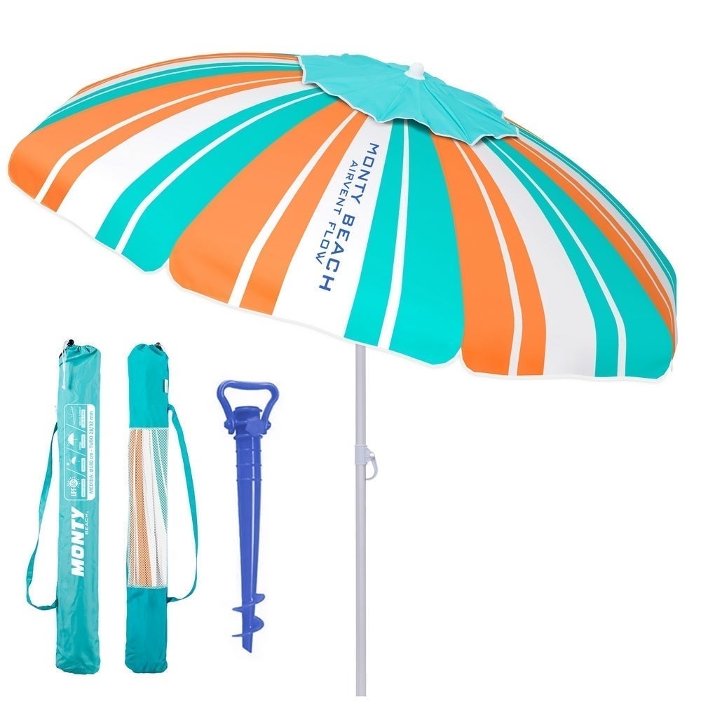 Sombrilla playa 200 cm y soporte arena, protección UV+50, Rayas multicolor MONTY - 5
