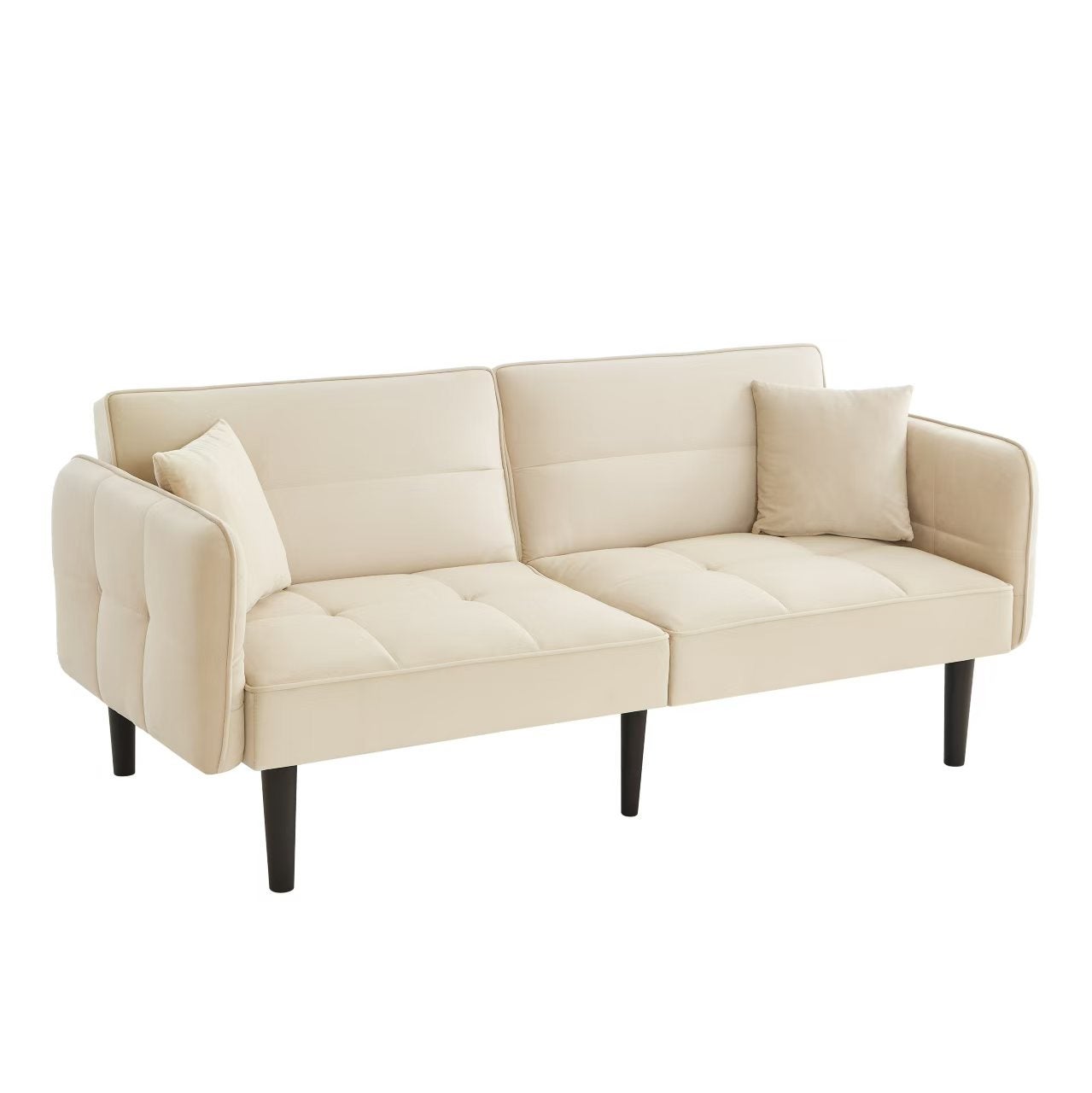 Divano 2 Posti Clic-Clac 176x78x76 cm, Braccioli, Piedi Legno, Schiuma e Velluto, Beige - 7