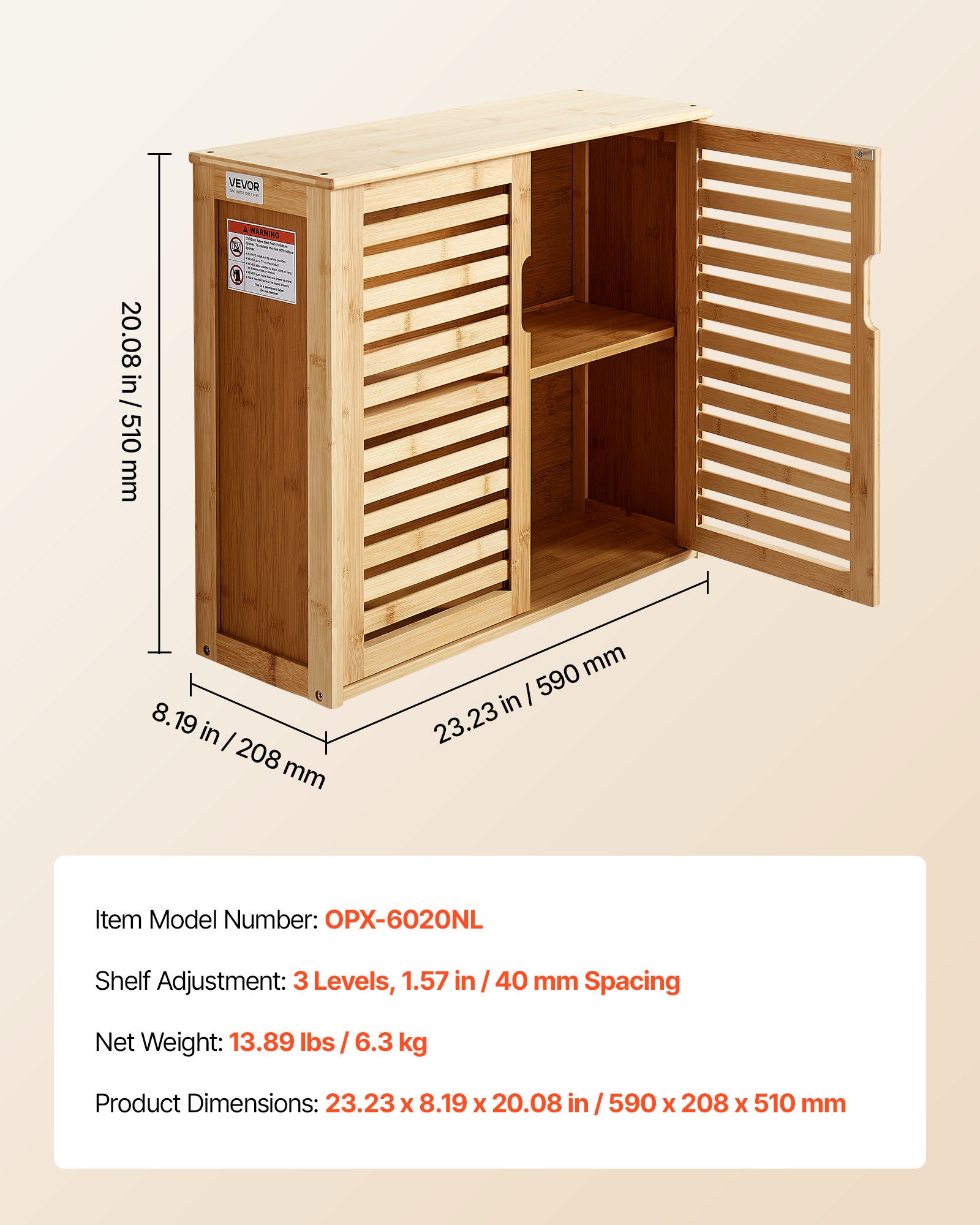 Armoire murale de salle bain VEVOR, 2 portes et étagère réglable avec 3 niveaux de hauteur, armoire à pharmacie de rangement, pour buanderie, cuisine - 7
