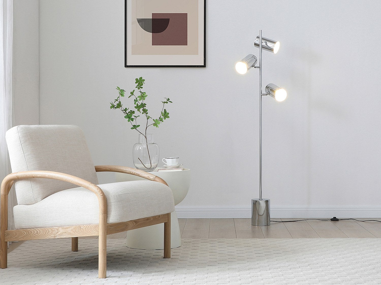 Lampa stojąca z metalu chromowanego - 3 abażury - wys. 155 cm - Chrom - KINLEY