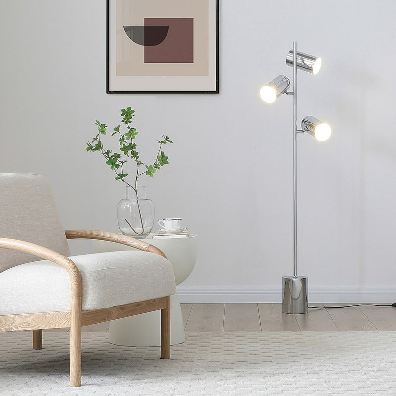 Lampa stojąca z metalu chromowanego - 3 abażury - wys. 155 cm - Chrom - KINLEY