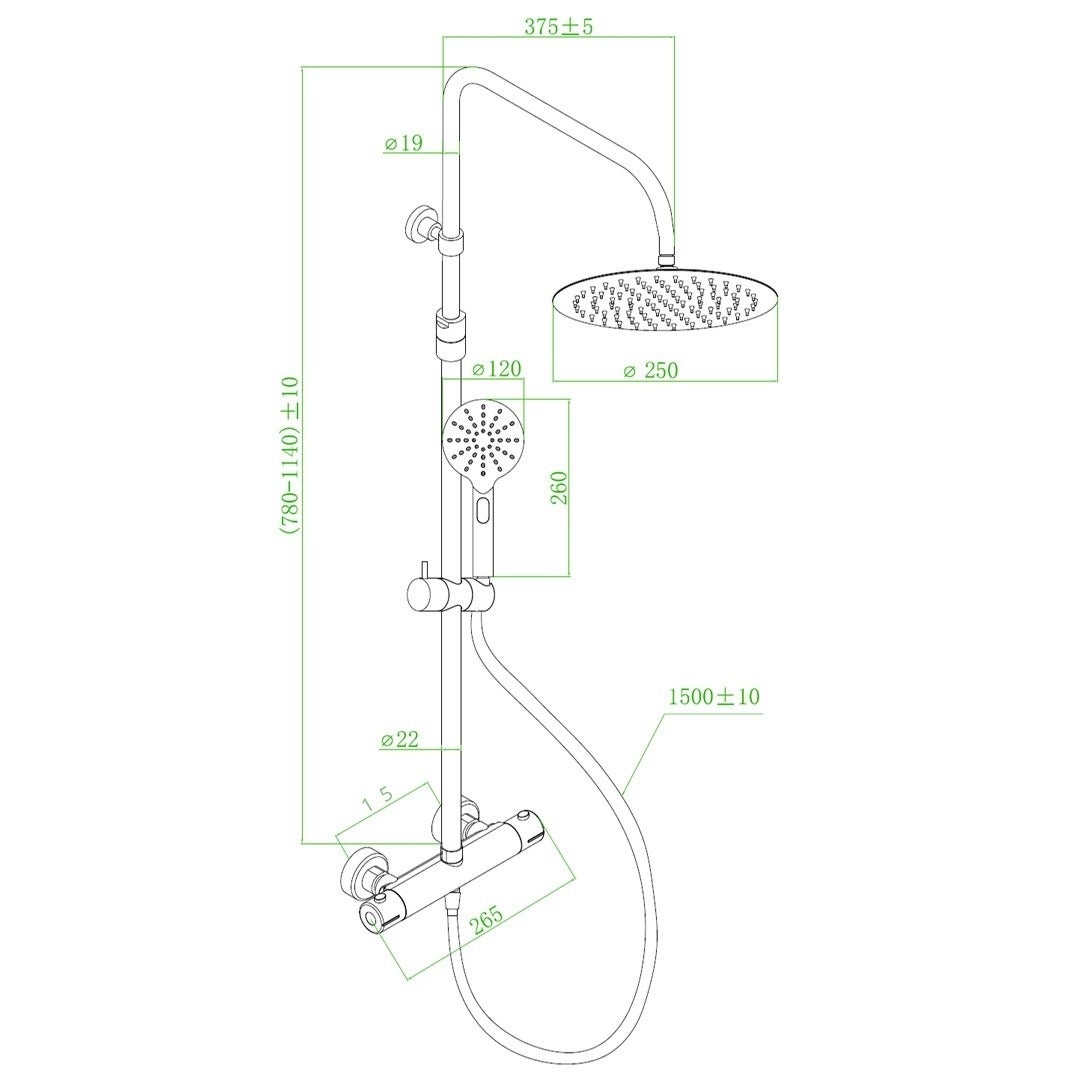 Luisa colonne de douche thermostatique or brossé - 3