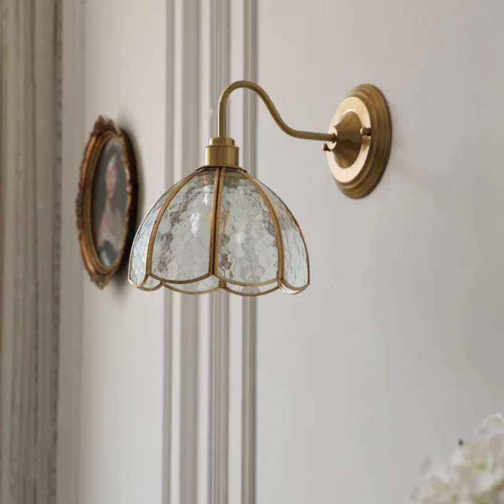 Applique murale, lampe de chevet vintage, applique murale en laiton avec abat-jour en verre, applique d'intérieur avec ampoule, lumière chaude 3000K - 2