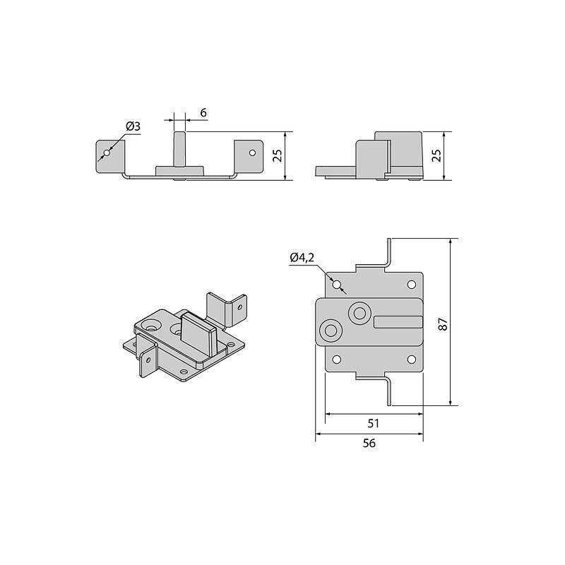 Guide bas SLID'UP 2300 pour porte coulissante entre-cloison 25 mm min - 2