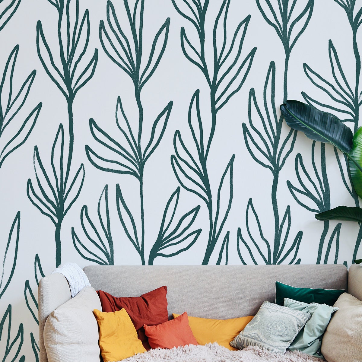 Papier peint panoramique Leaves, Vert 255 x 250cm | Leroy Merlin