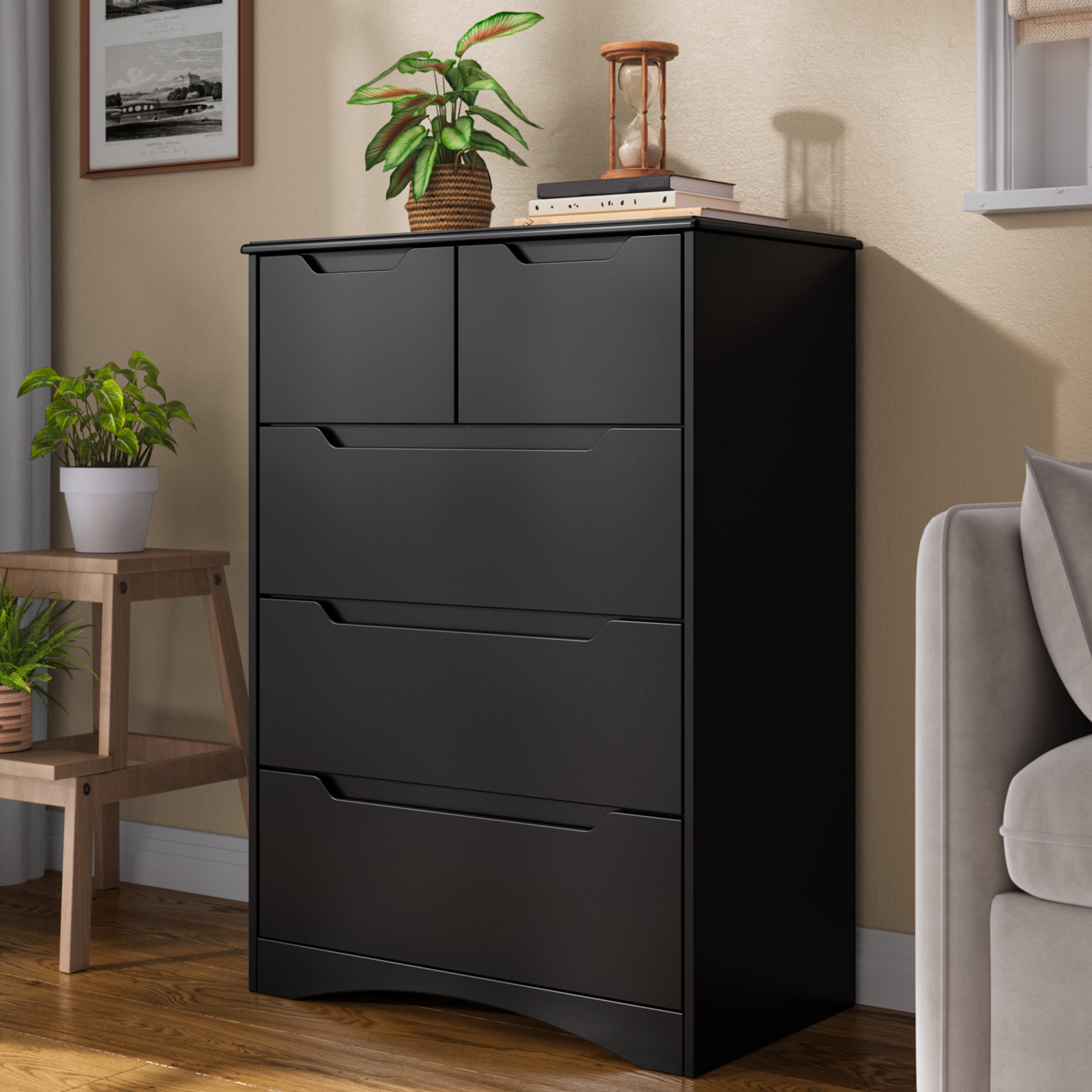 Bealife Cómoda de 5 cajones, negra, 72 x 41 x 94 cm - 7