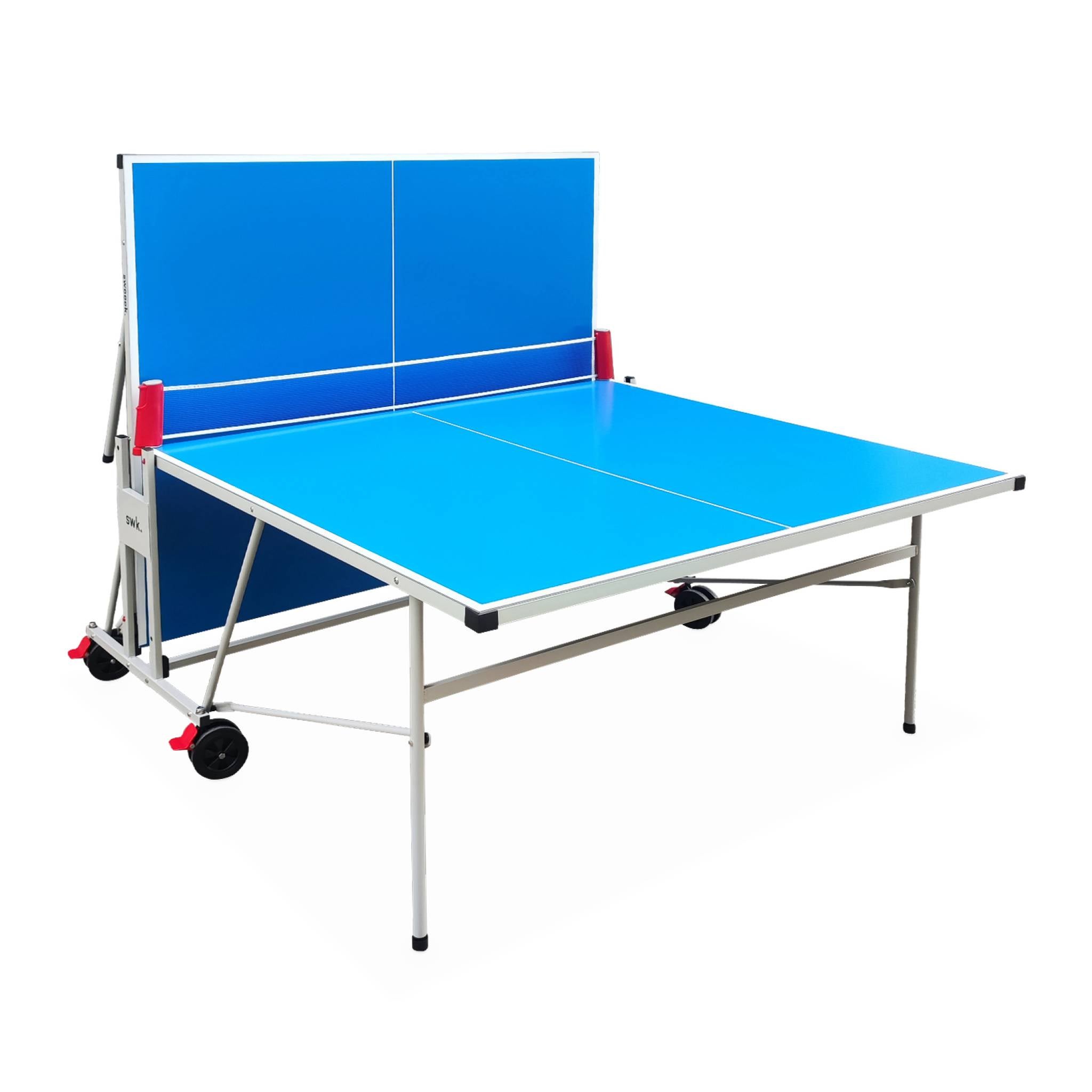 Table De Ping-pong Alice's Garden – Extérieur, Bleue, Pliable, Avec 2 Raquettes Et 3 Balles