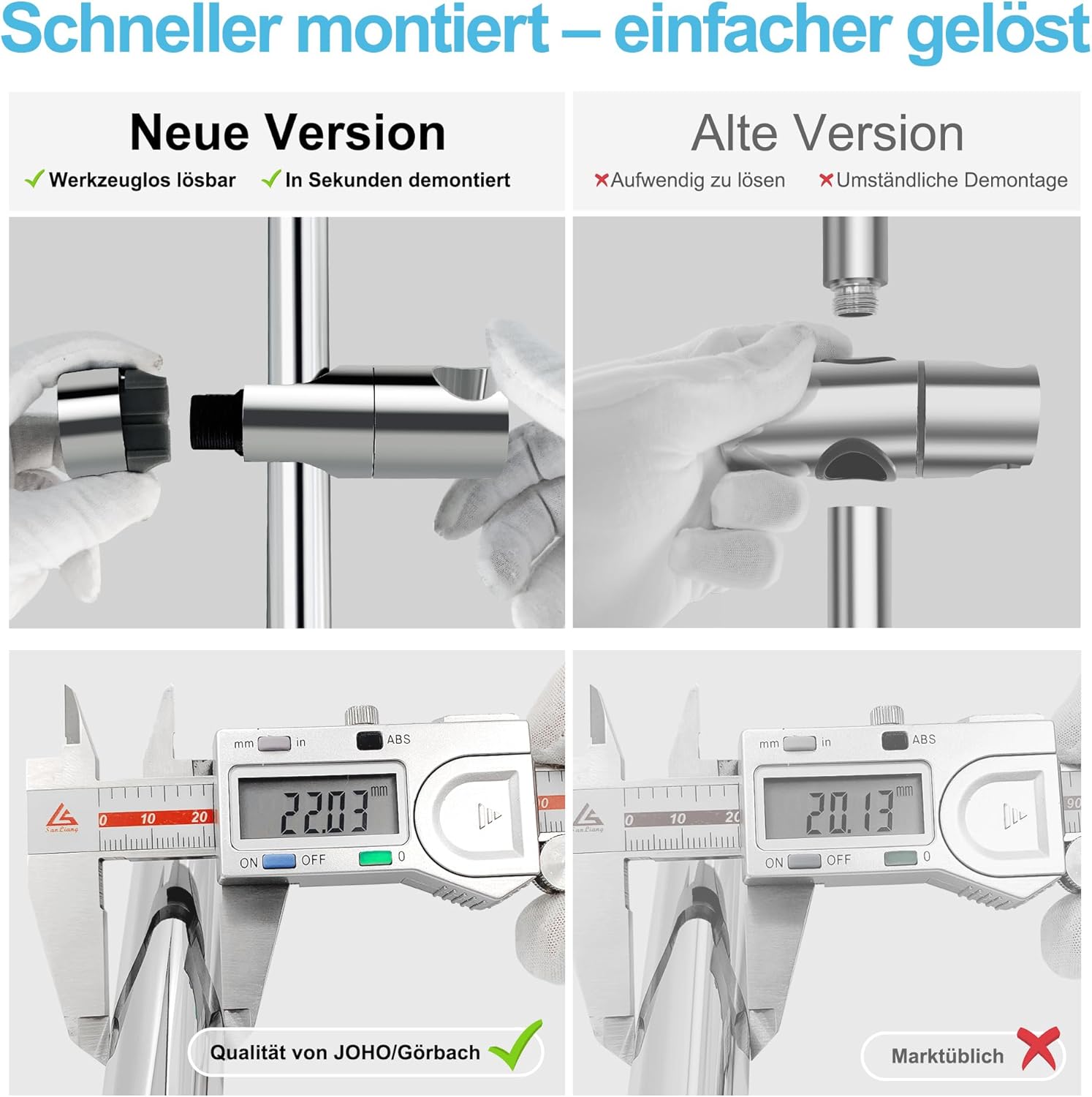 Görbach Barre de Douche 70cm en Acier Inoxydable, Chromé avec Support Pommeau de Douche et Support de Douche Muraux Réglable Variables - 4