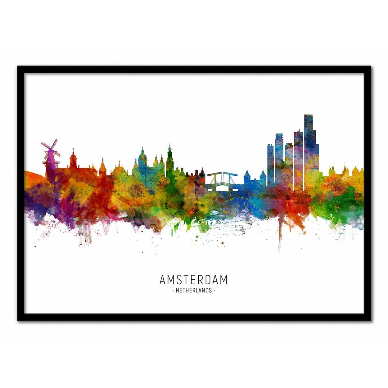 Art-poster - amsterdam the netherlands skyline (colored version) - michael tompsett - con marco negro 50 x 70 cm