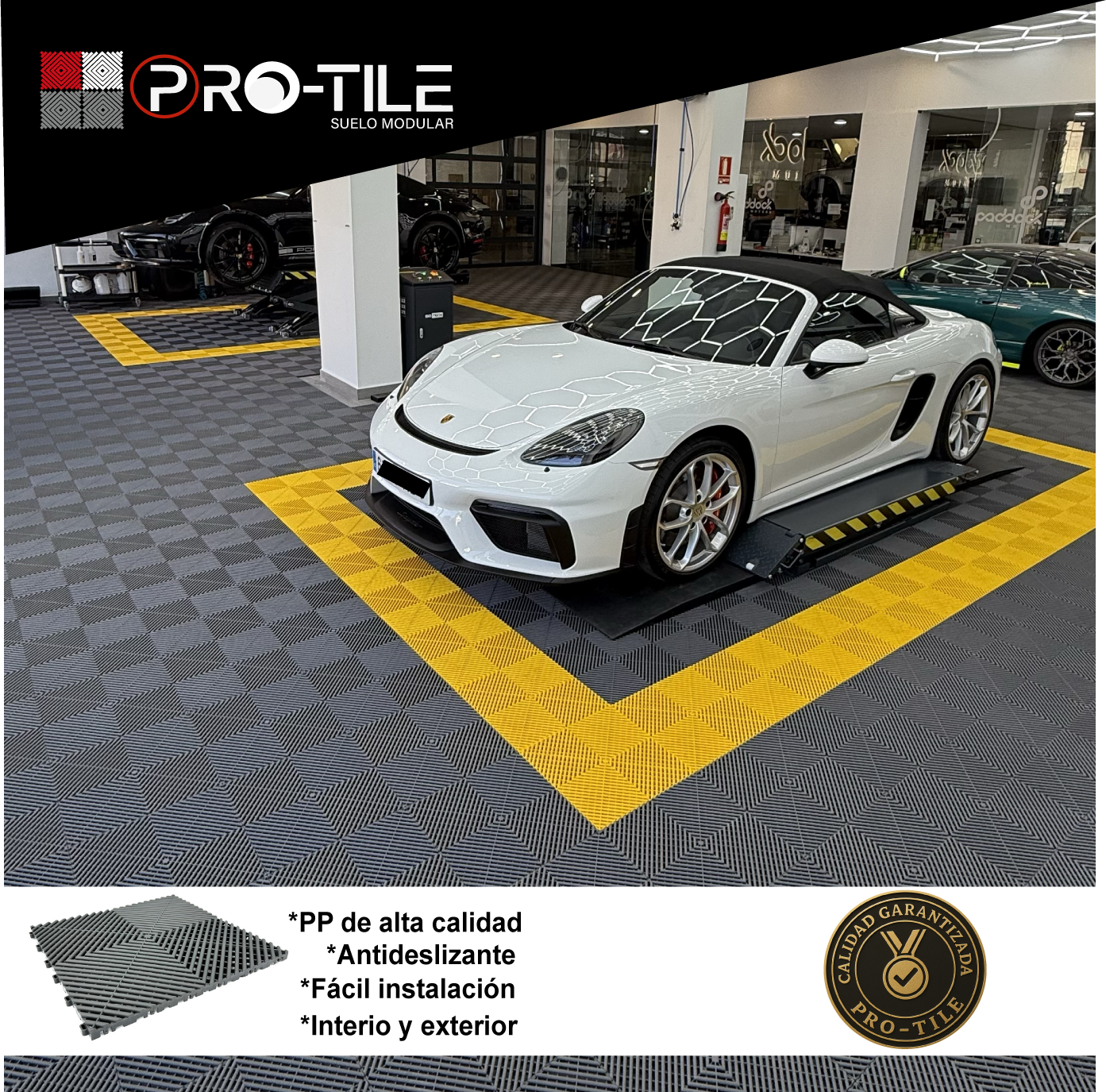 Suelo modular para garaje y taller losetas de Polipropileno 40x40cm Gris Claro antideslizante Pro-Tile - 4