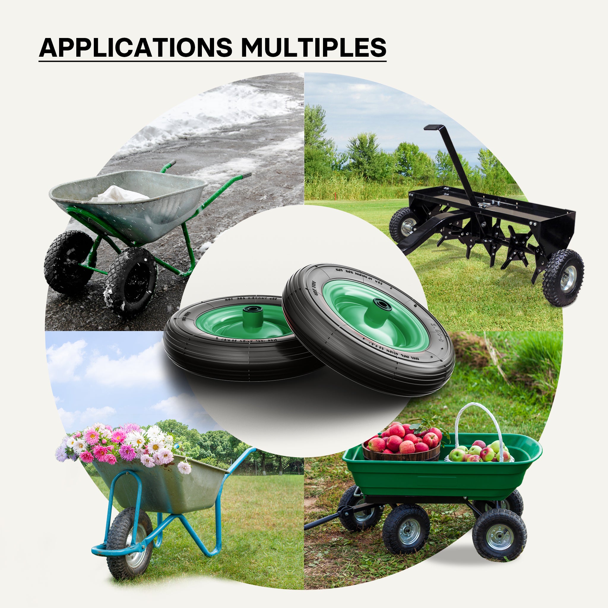 Wiltec Pneu de brouette 3.50-8 – Roue et Pneumatique – Jusqu’à 120 kg – avec Jante et Chambre à air – Bandage pour Diable, Chariot, Charrette - 6