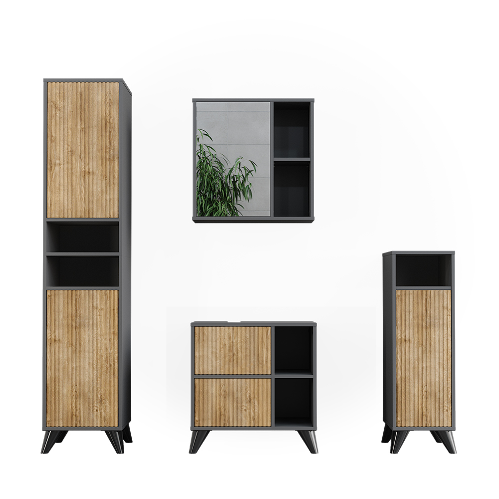 Vicco Zestaw mebli łazienkowych Leano, Antracyt/dąb górski, Zestaw 4