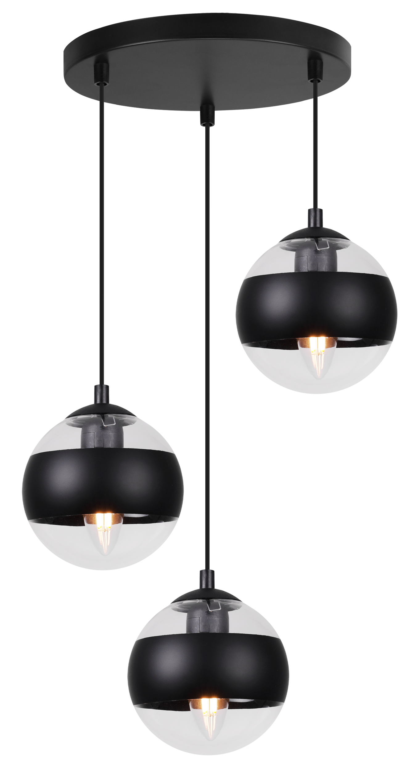 Lampa sufitowa wisząca Toledo boho 3xE27 abażur kula czarno/transparentna Light Home LH