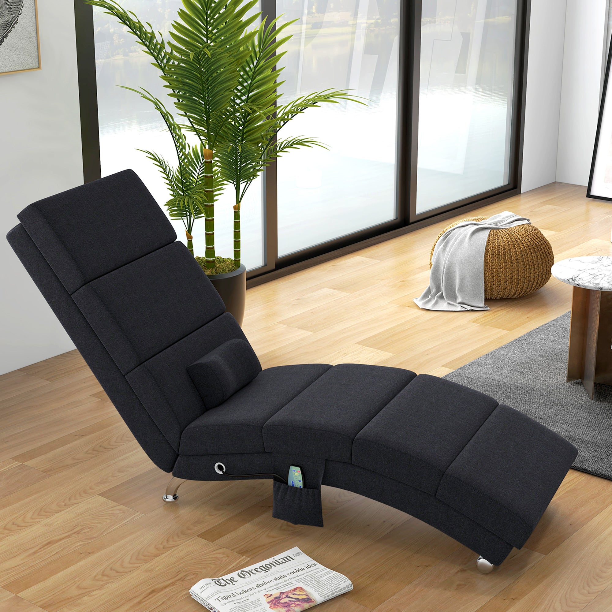 Fauteuil relax massant chauffant design métal chromé tissu - 4