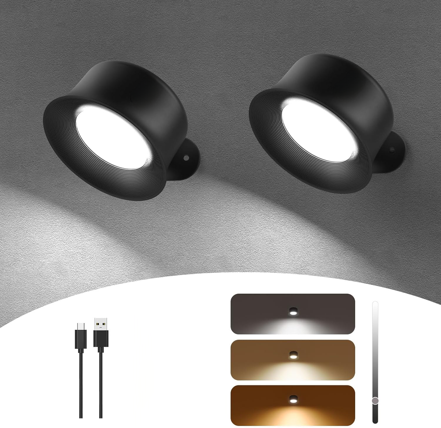 Applique Murale LED Rechargeable Tactile - Mini Spot Rotatif 320° 2000mAh, Blanc 4000K Pour Chevet