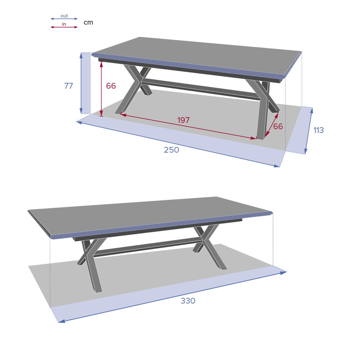 Table de jardin extensible rectangulaire en Aluminium Gris 12 places - 6
