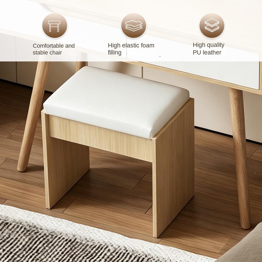 Coiffeuse LED avec miroir, table de maquillage en MDF effet bois, 2 tiroirs et tabouret, 80×40×135 cm - 8