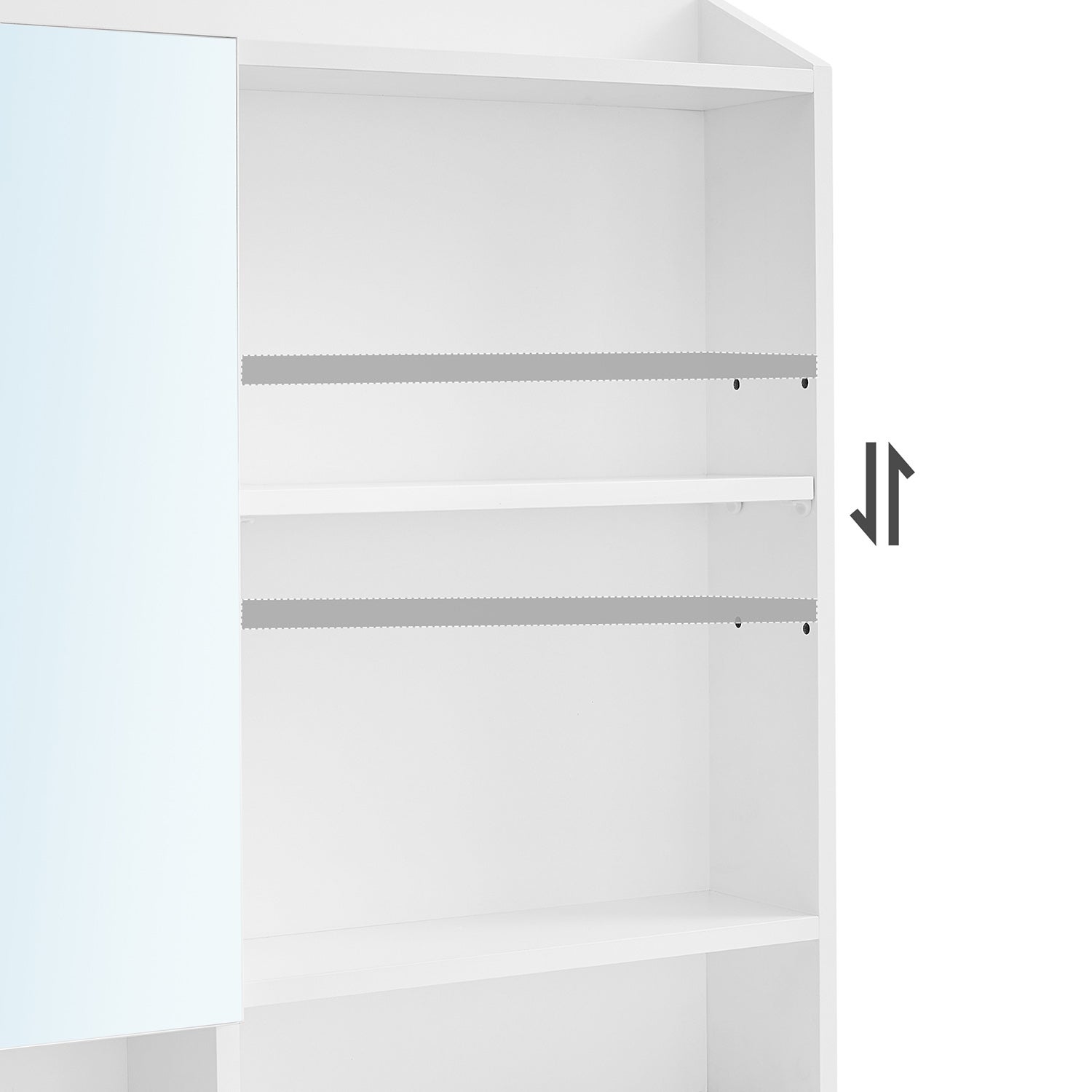 Coiffeuse avec Miroir - tiroir, étagères réglables - Style Moderne - 70 x 40 x 136 cm - Blanc - 8