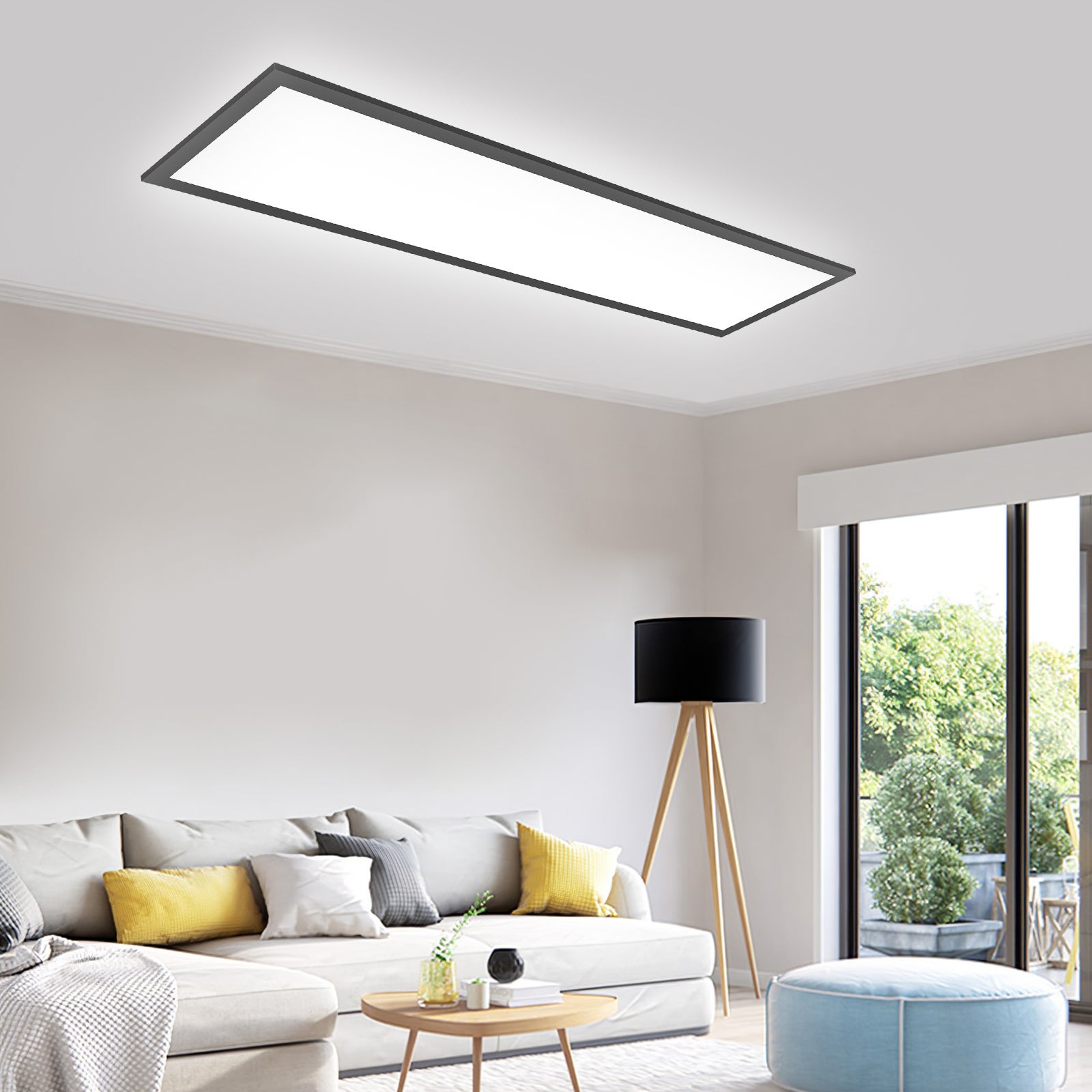 LOVHAUS Plafon LED 120x30cm z Pilotem, Regulacja Barwy i Jasności, Funkcja Nocna &amp; Timer &amp; Pamięć, 3000K-6500K, 36W, Czarny