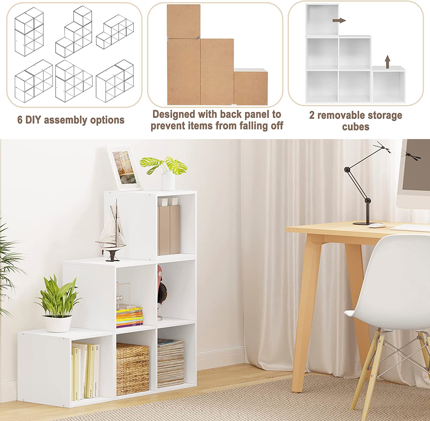 📚 Bibliothèque VASAGLE 6 Cubes étagères - Meuble De Rangement En Bois Chêne - LBC203H - NEUF