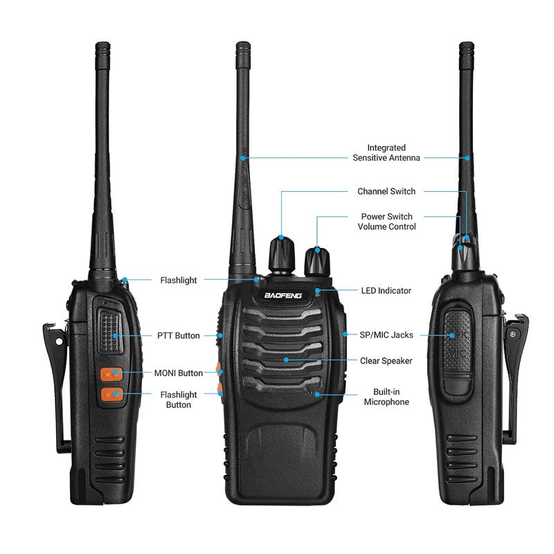 Talkie-walkie, longue portée, super pénétration, mini talkie-walkie sans fil d'extérieur, 888S (2 pièces)Norme européenne - 3