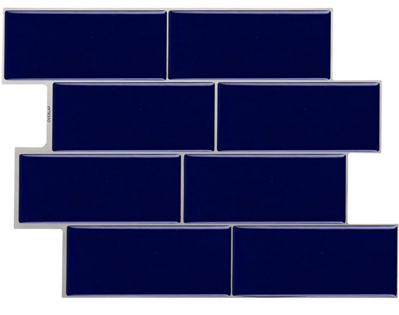 Zestaw 2 sztuk, Samoprzylepne płytki Metro Blue, Samoprzylepna okładzina do kuchni i łazienki, Samoprzylepny papier winylowy 3D cegła, 32 * 27cm