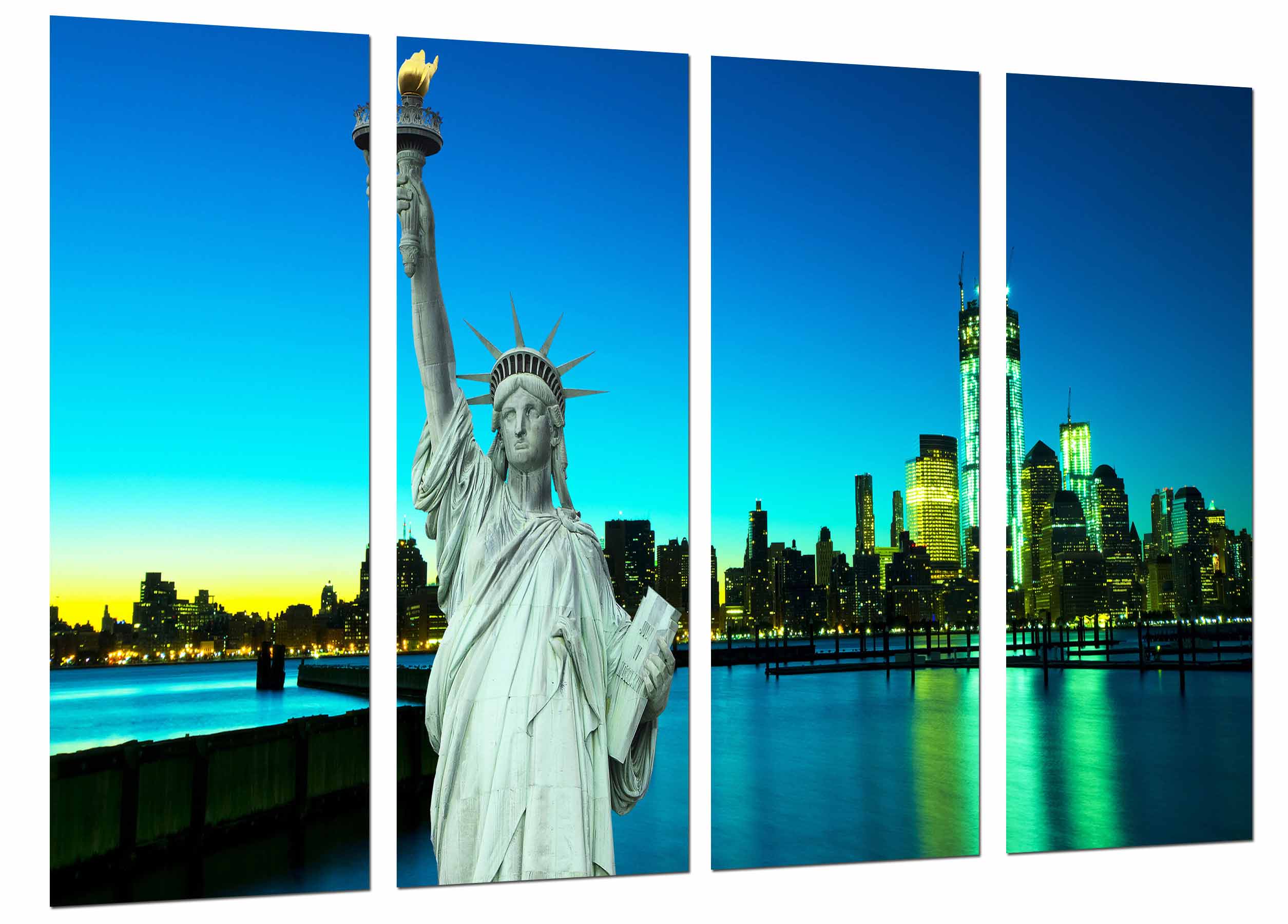 Mar ciudad noche, ciudad nueva york, estatua libertad, impresión fotográfica sobre madera, cuadro moderno decorativo