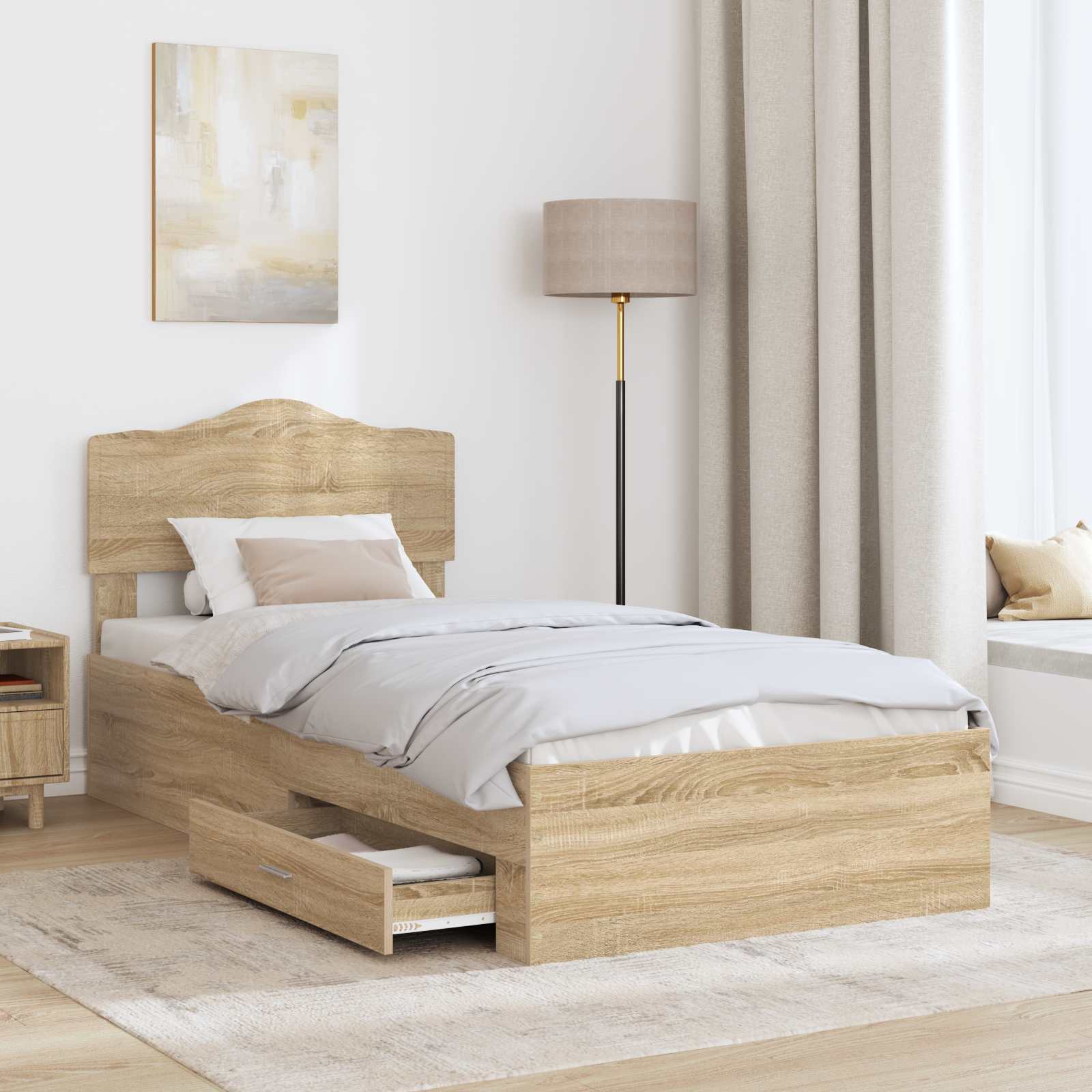 Cadre de lit chêne 70 x 190 cm panneau de bois - 3