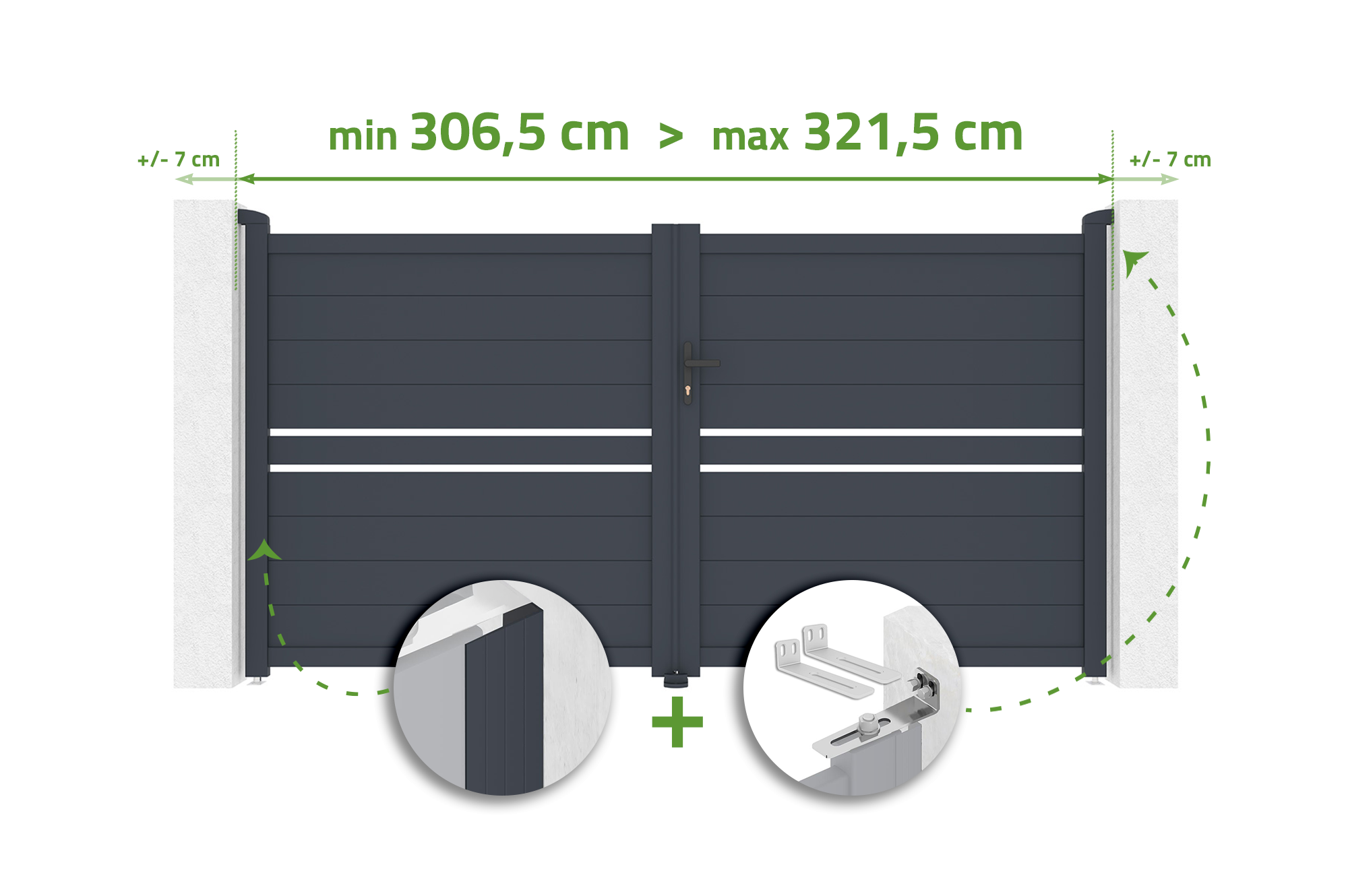 Brama skrzydłowa regulowana szerokość 3m CIMONE H.160cm szara aluminiowa