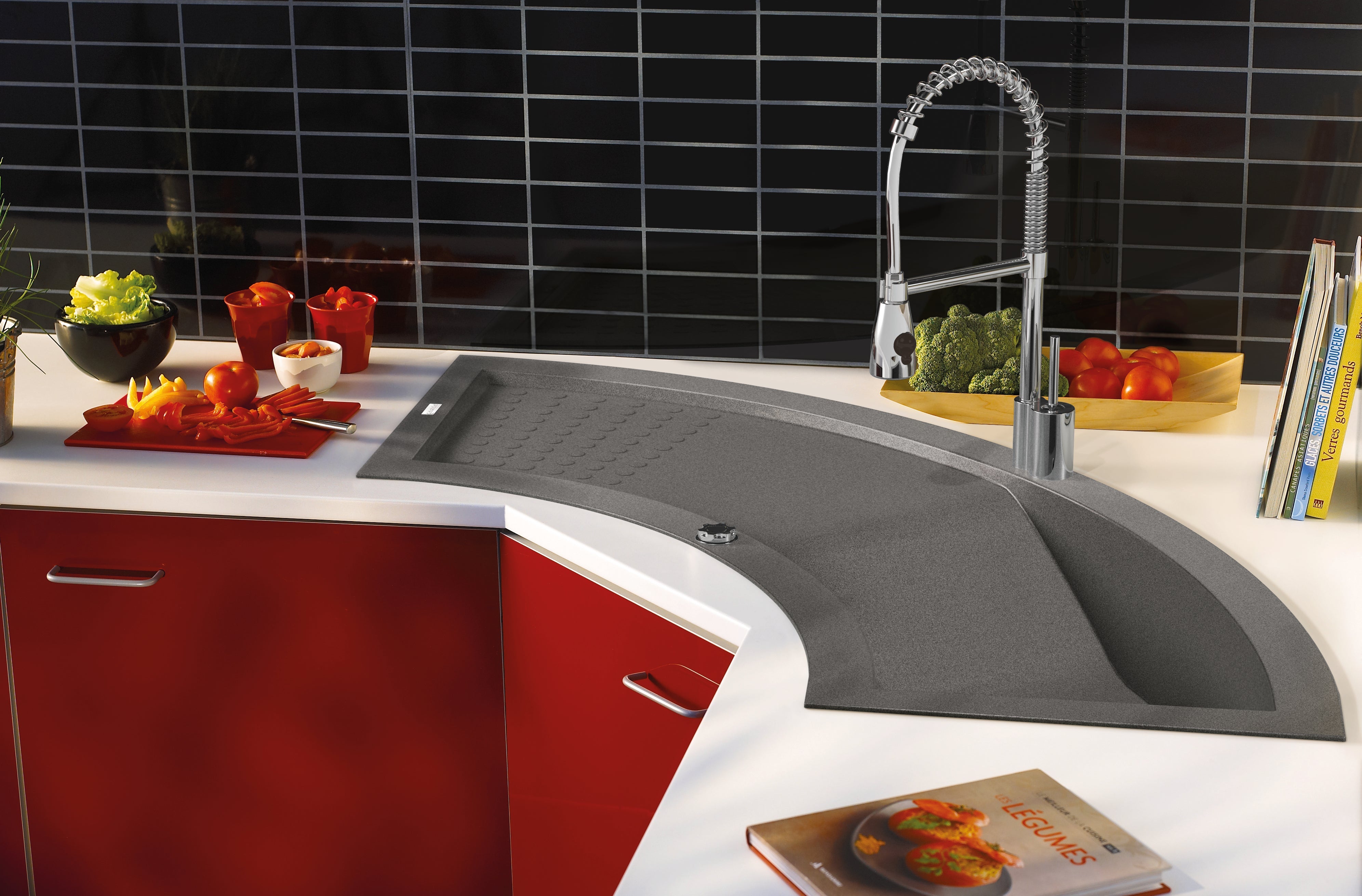 Évier cuisine d'angle 1 bac TWIST CAREA en Minéral 155 x 50 cm Blanc - 6