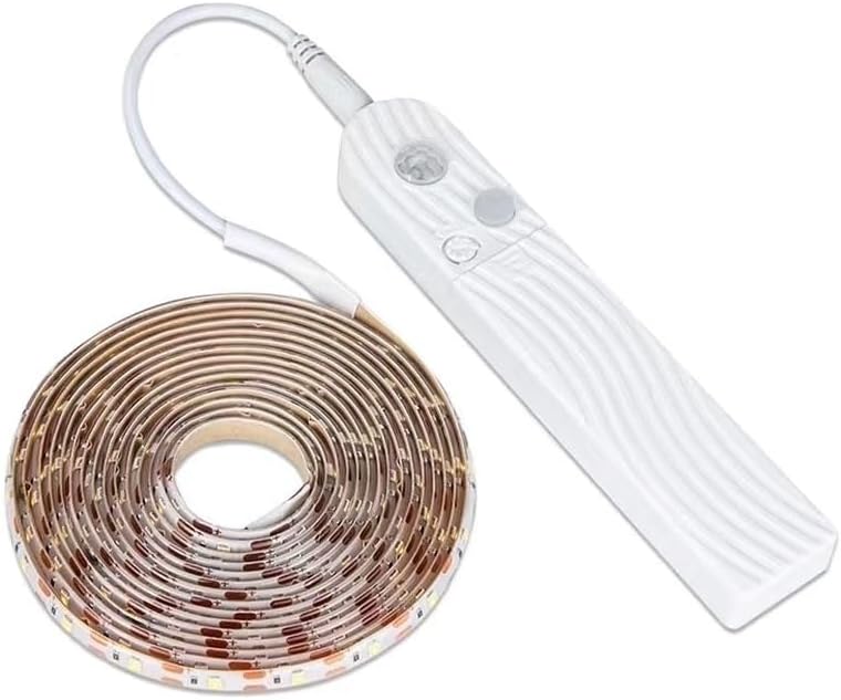 Tira de luz LED con sensor de movimiento, 3 m, funciona con pilas, con interruptor, autoadhesiva, cortable, resistente al agua, regulable para debajo - 3