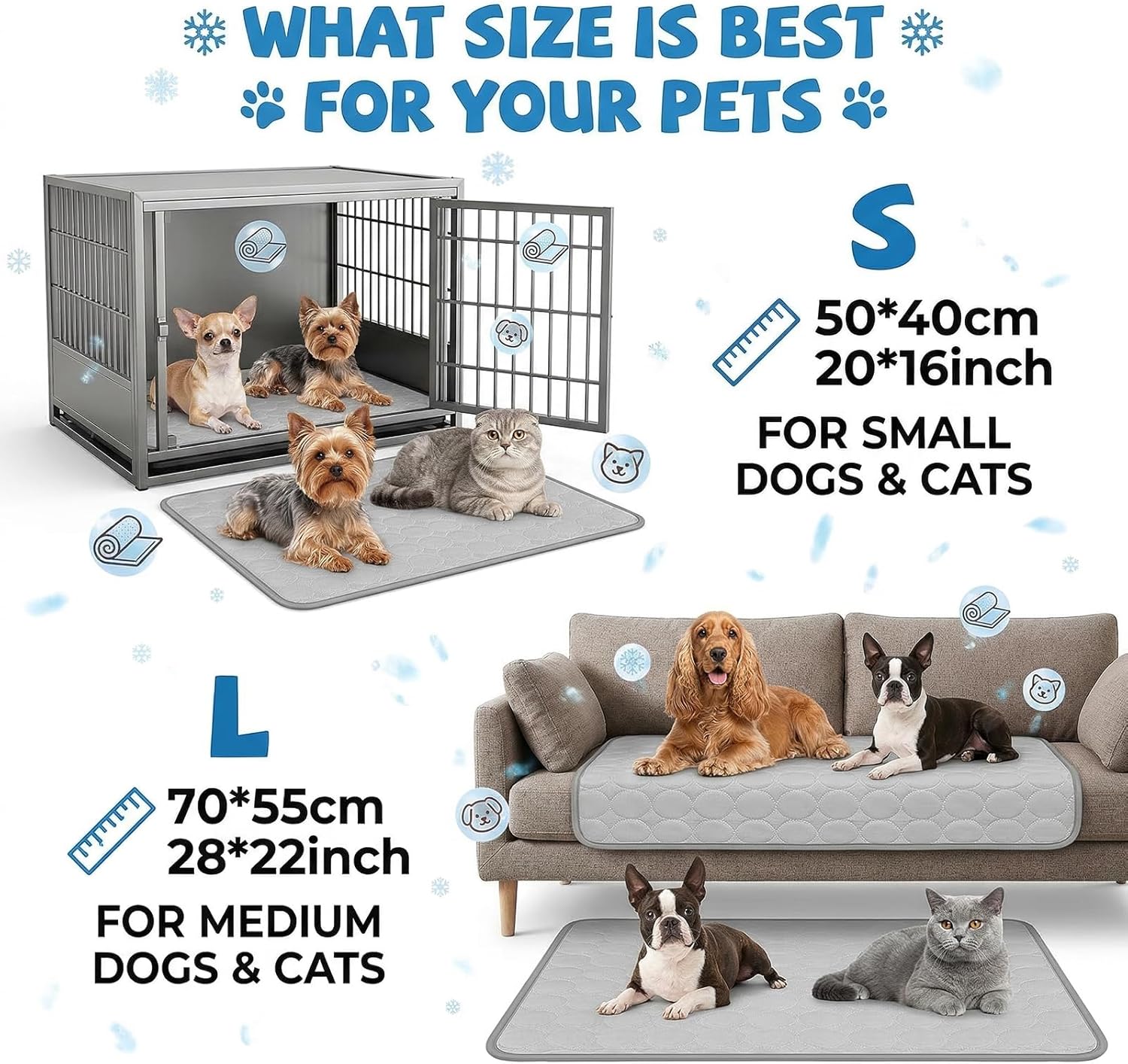 Tapis Rafraîchissant pour Chiens et Chats, Coussin de Tapis de Refroidissement en Soie Glacée, Silk Pet Cooling Mats pour Animaux (55 * 70CM, Gris) - 3