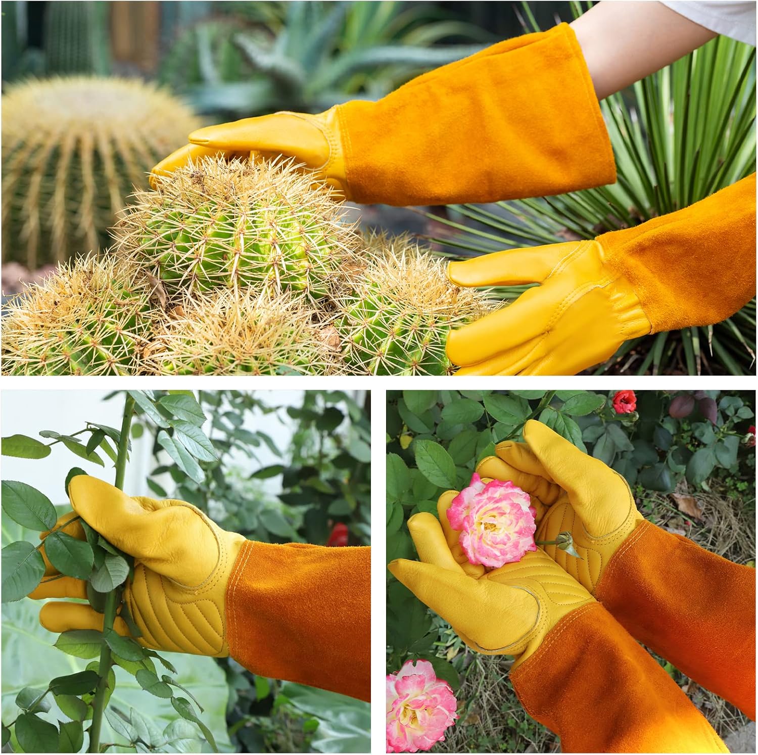 Gants de jardinage unisexes, anti-perforation, gants de protection longs pour l'avant-bras, gants de travail en cuir de vachette épais, 45 cm, L - 4
