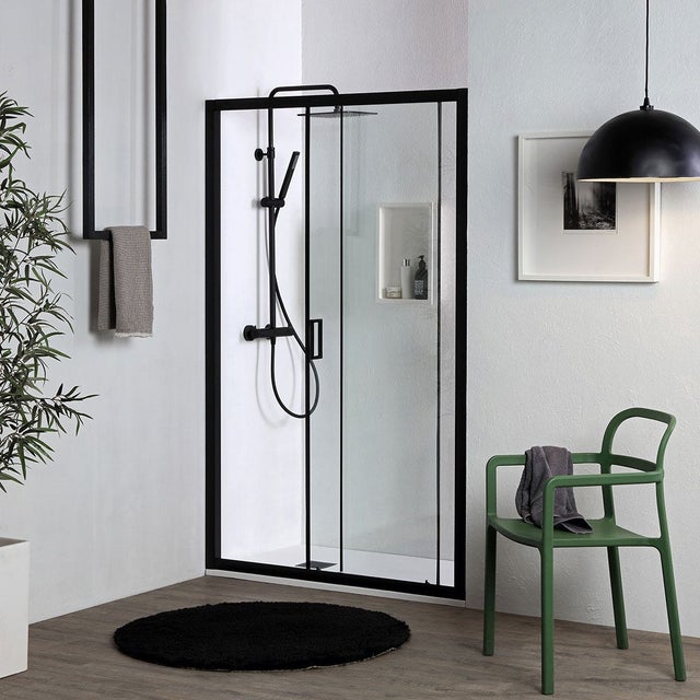 Porte de douche niche coulissante noir mat 120 cm | City