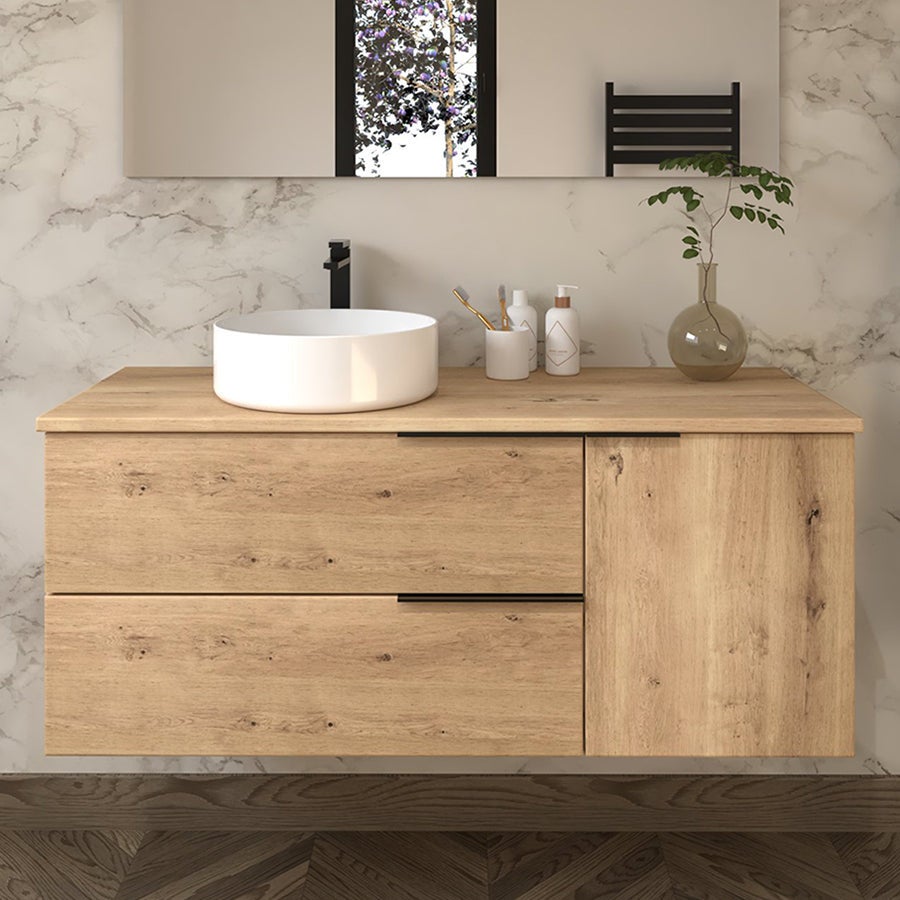 Meuble de salle de bain avec vasque à poser ronde KING - Roble (chêne clair) - 120cm - 2