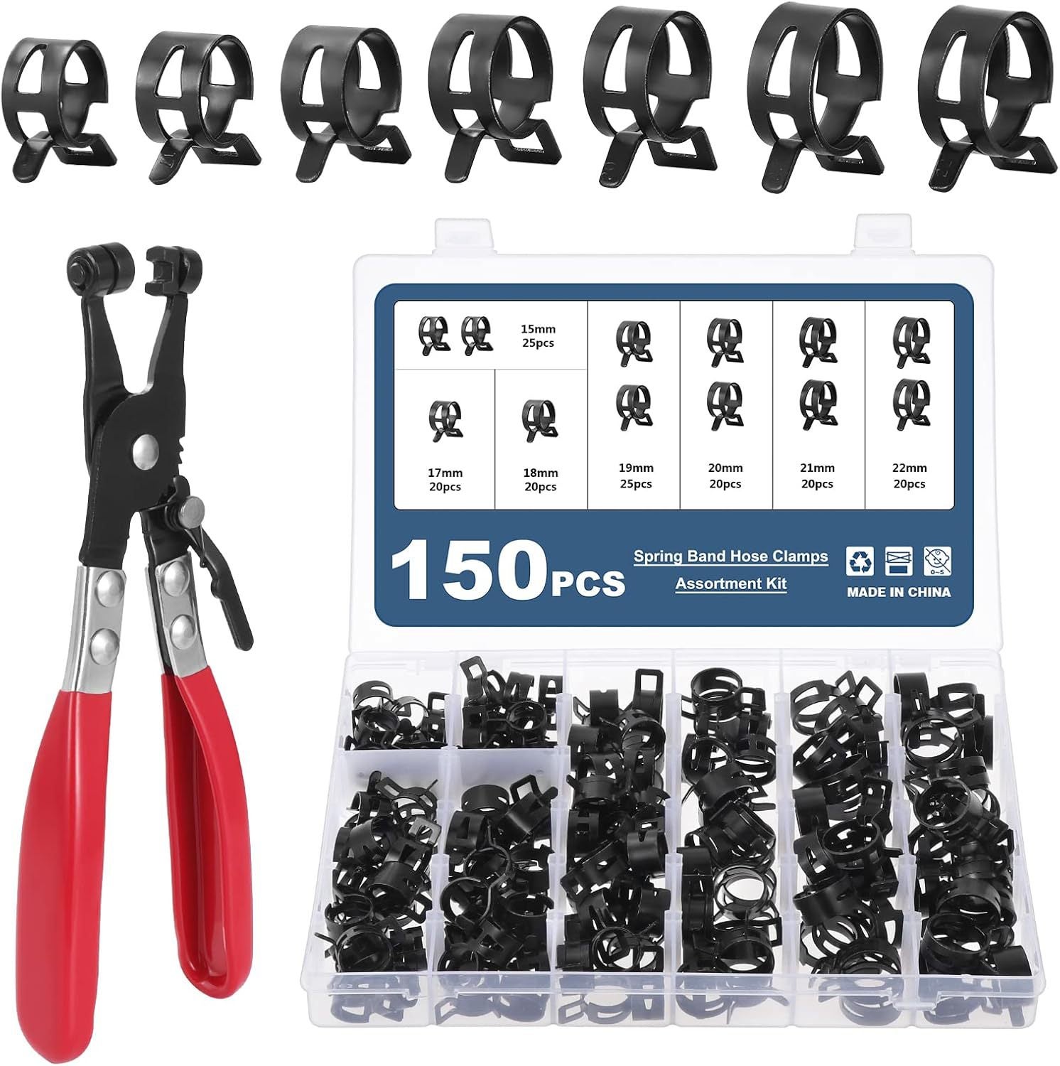 Ensemble de 150 colliers de serrage à ressort de 15 à 22 mm, avec pince ...