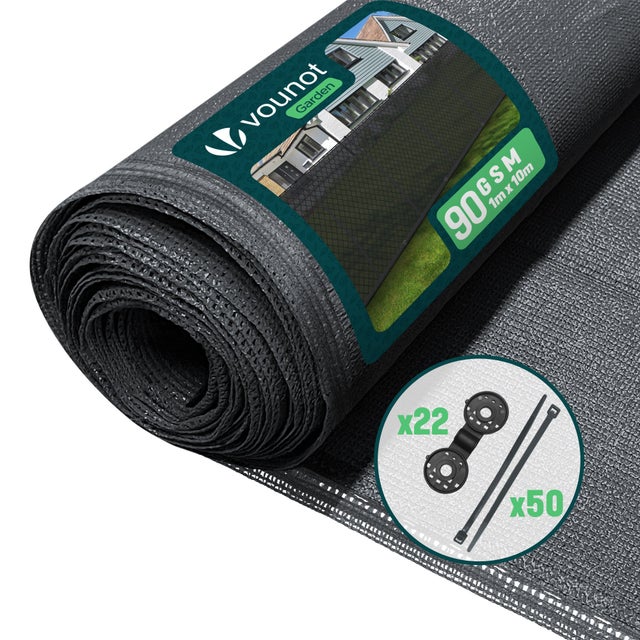 Brise vue occultant en HDPE 90g/m² 1x10m avec attaches de fixation anthracite VOUNOT®
