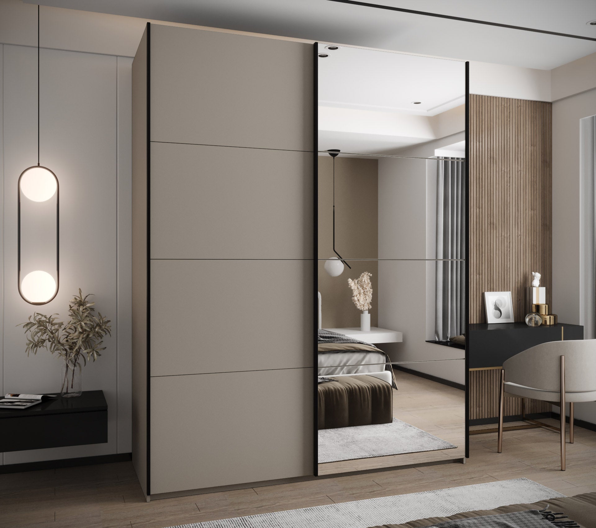 Szafa przesuwna wysoka Lux 3 190 x 64 x 245,5 cm kaszmir + kaszmir + u. czarny - Abiks Meble - 2