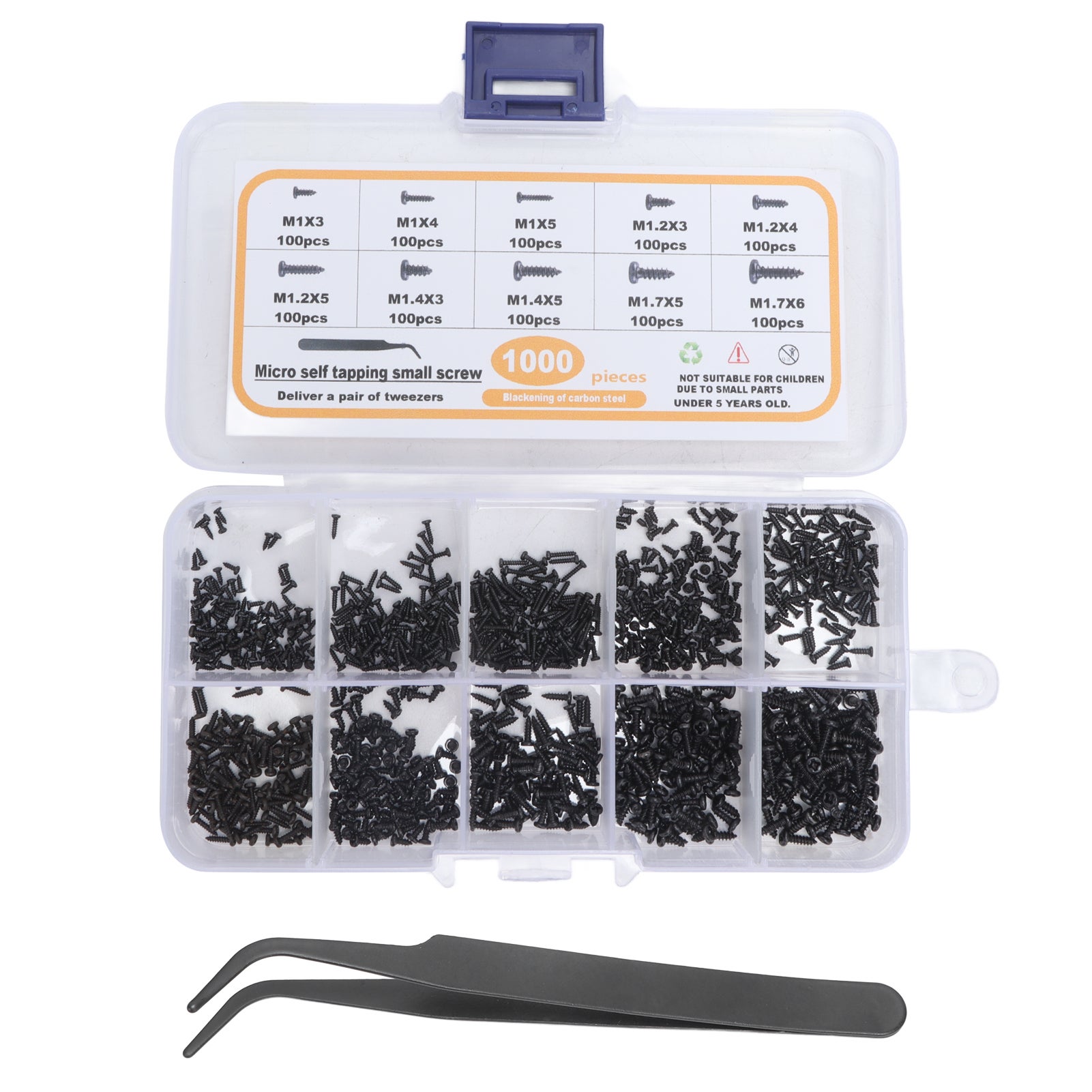 Set di 150 micro viti a testa Phillips nere M1.4 1.4 mm M1.2 1.2 mm