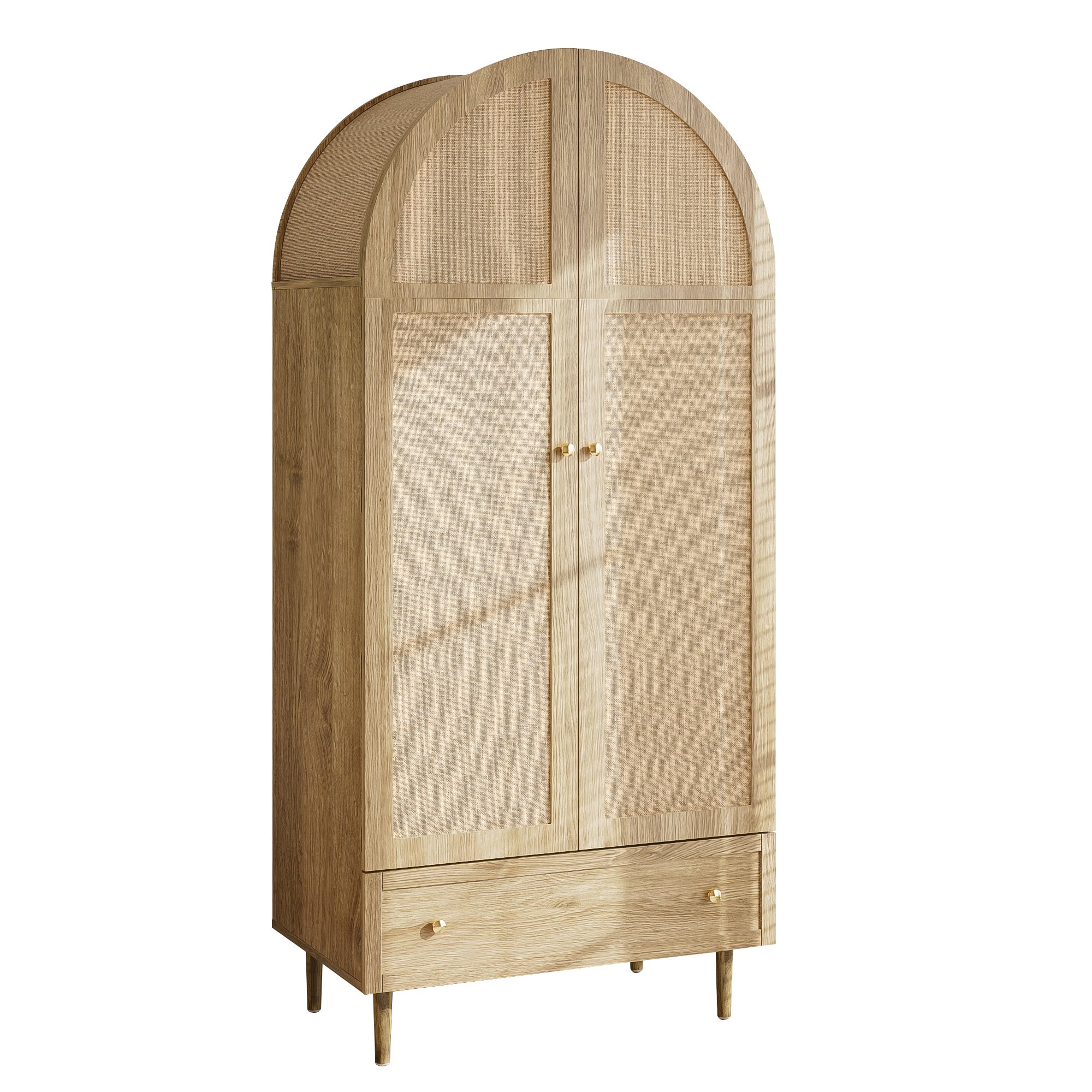 Szafa 79x50x175cm - 2 drzwi i 1 szuflada - Wykończenie dębowe - Nogi drewniane - Płyta MDF - Naturalna - 8