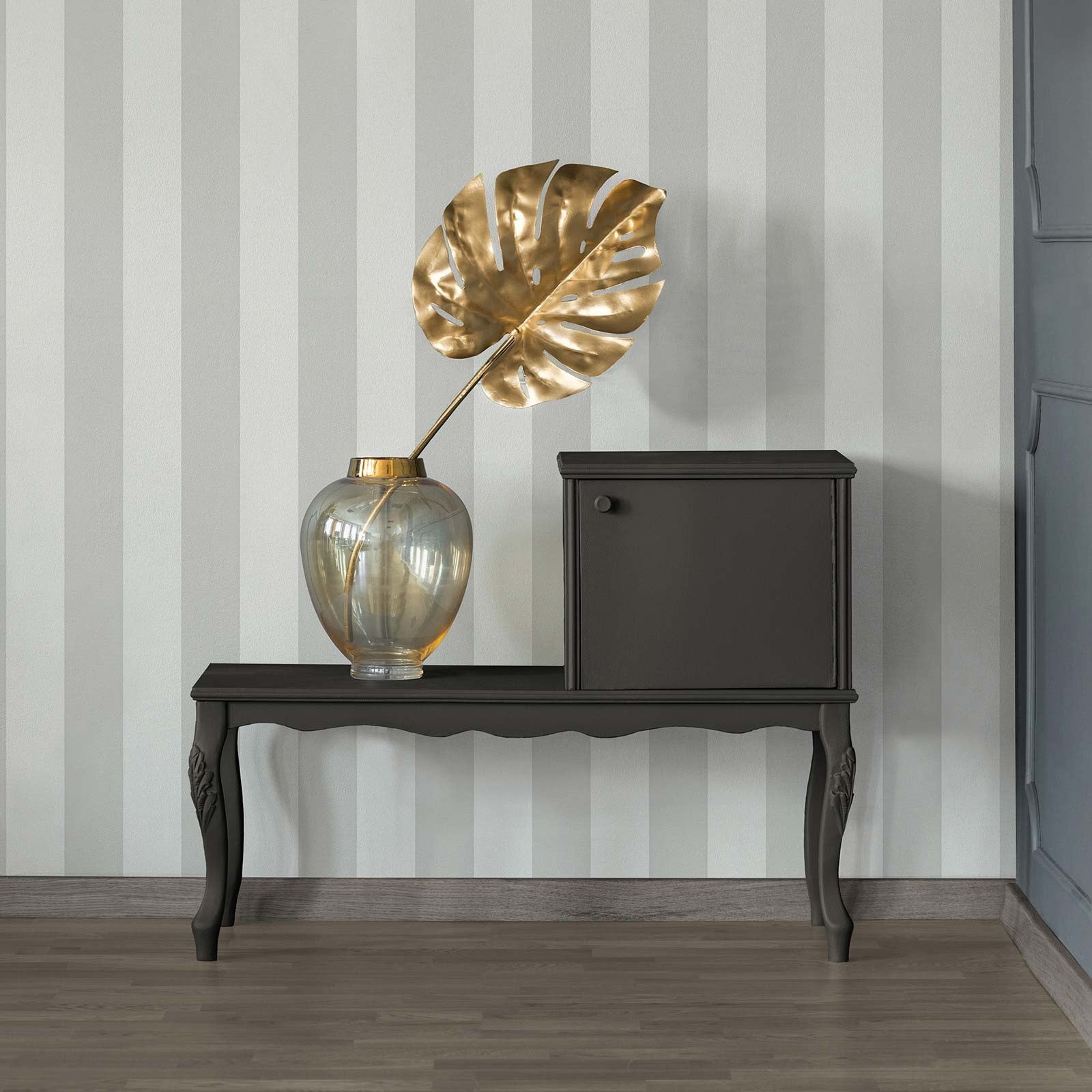 Carta da parati a righe verticali grigie e panna Stile inglese In tessuto non tessuto Ideale per camera da letto - 5