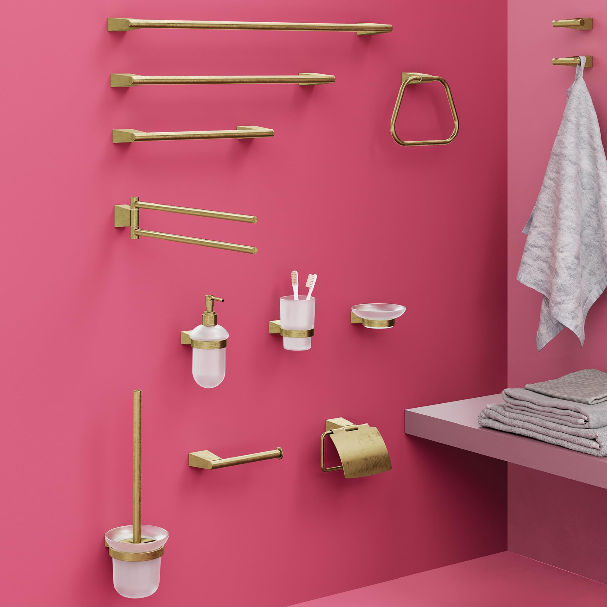 Porte-brosse à dents mural en acier inoxydable et Cromall TN10 Gedy série TONALE Matt Gold - 6