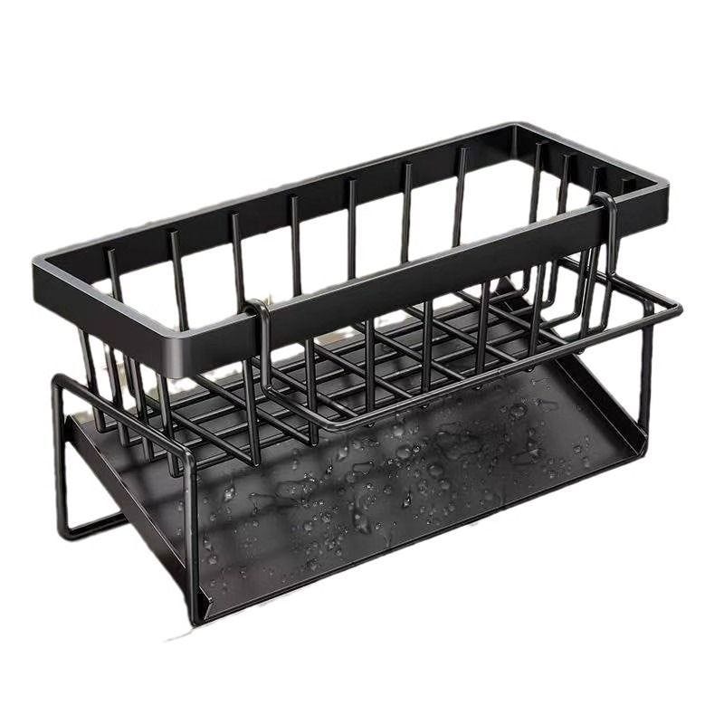 Organizer Lavandino Cucina Sospeso - Porta Spugne E Detersivi Senza Forare | Acciaio Inox Nero 30x13cm - Foto 7