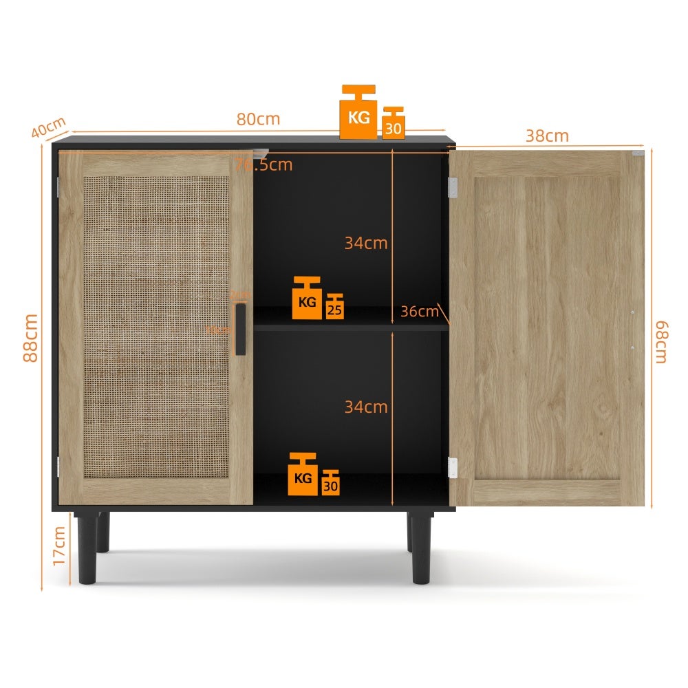 Buffet 2 portes en rotin, 80cm, rangement spacieux, anti-basculement – pour salon, salle à manger, entrée - 3